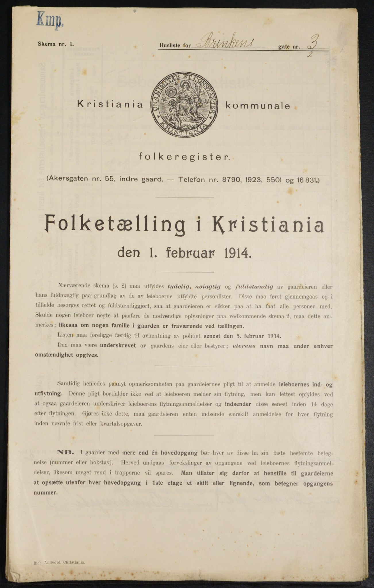 OBA, Kommunal folketelling 1.2.1914 for Kristiania, 1914, s. 8797