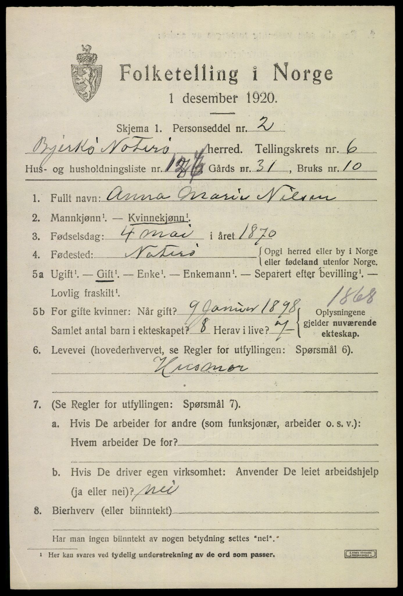 SAKO, Folketelling 1920 for 0722 Nøtterøy herred, 1920, s. 9449