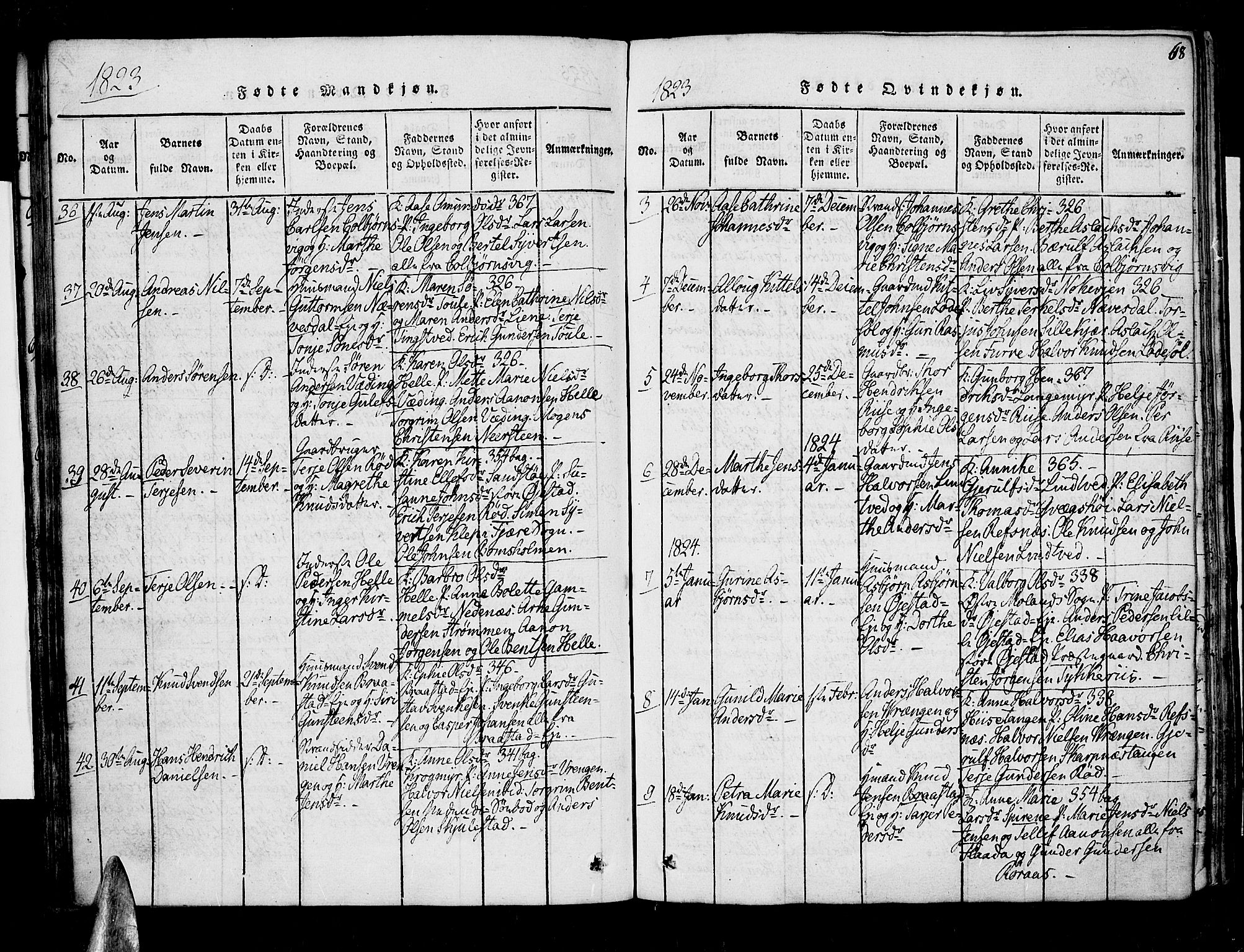 Øyestad sokneprestkontor, AV/SAK-1111-0049/F/Fa/L0012: Ministerialbok nr. A 12, 1816-1827, s. 68