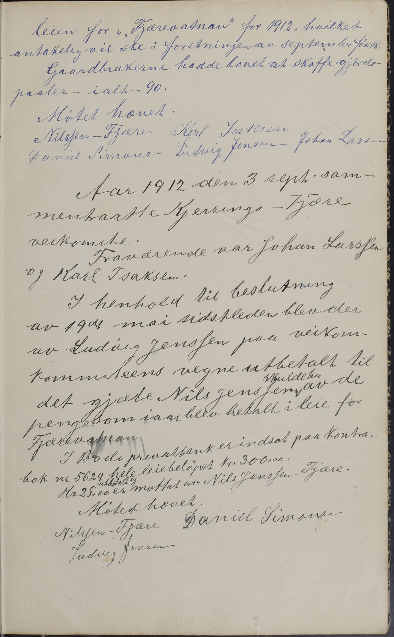 Kjerringøy kommune. Formannskapet, AIN/K-18441.150/A/Aa/L0001: Protokoll for veilinjen. Fjære-Kjerringøy, 1911-1912