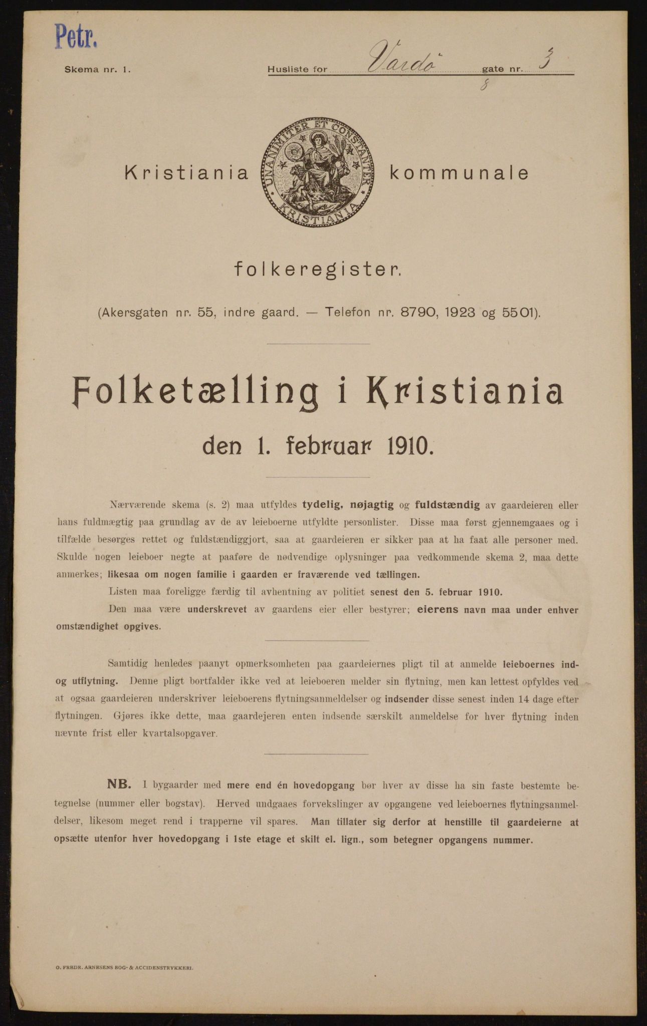 OBA, Kommunal folketelling 1.2.1910 for Kristiania, 1910, s. 115500