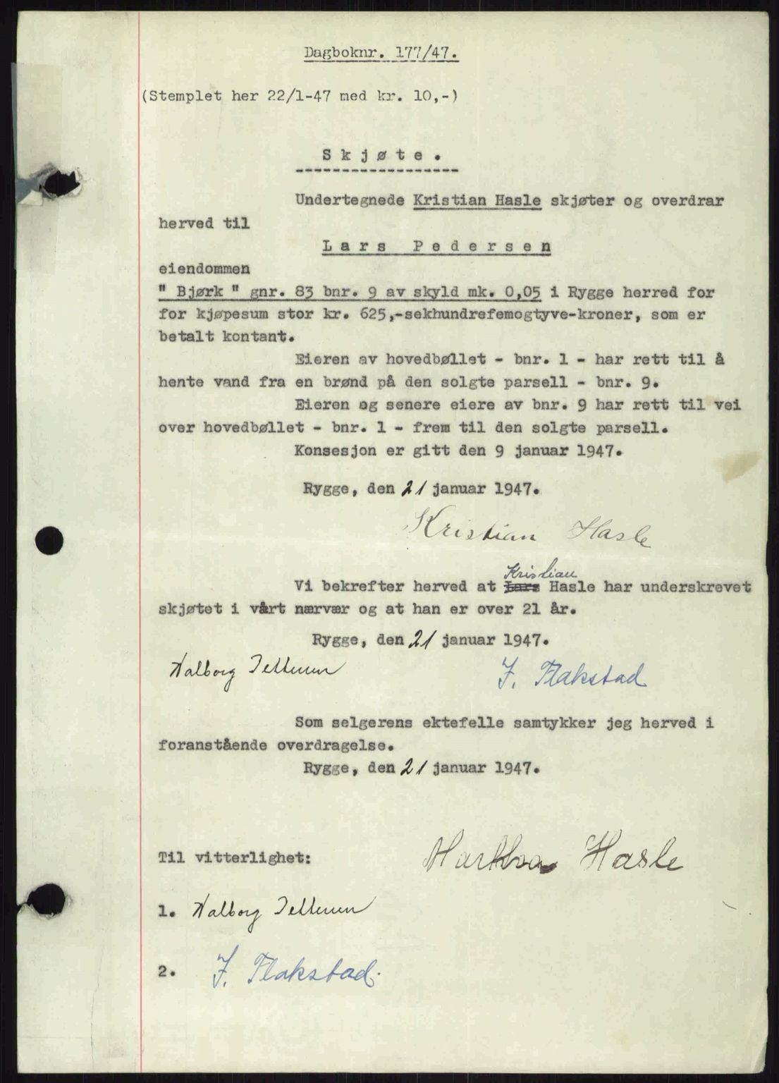 Moss sorenskriveri, SAO/A-10168: Pantebok nr. A17, 1947-1947, Dagboknr: 177/1947