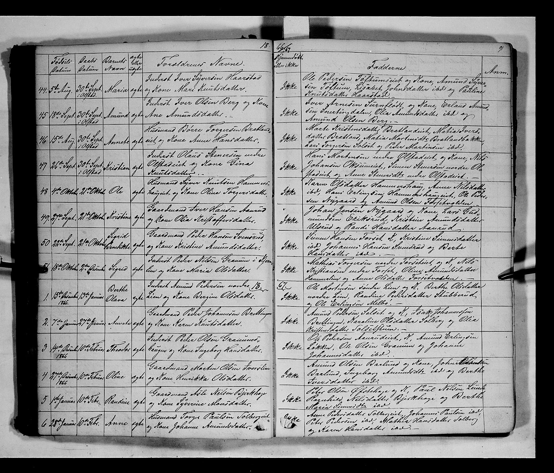 Gausdal prestekontor, AV/SAH-PREST-090/H/Ha/Hab/L0005: Klokkerbok nr. 5, 1846-1867, s. 91