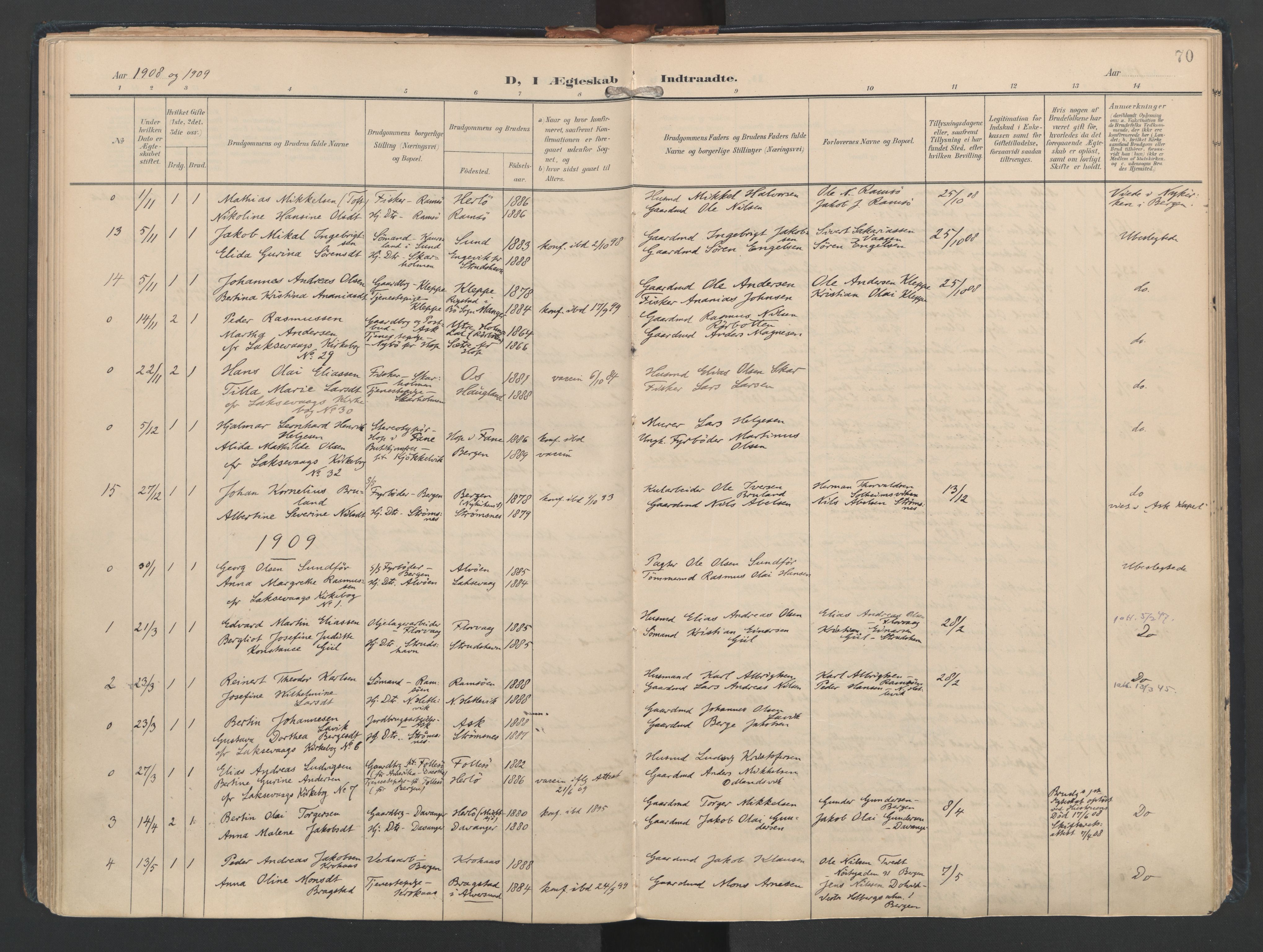 Askøy Sokneprestembete, AV/SAB-A-74101/H/Ha/Haa/Haad/L0001: Ministerialbok nr. D 1, 1902-1916, s. 70