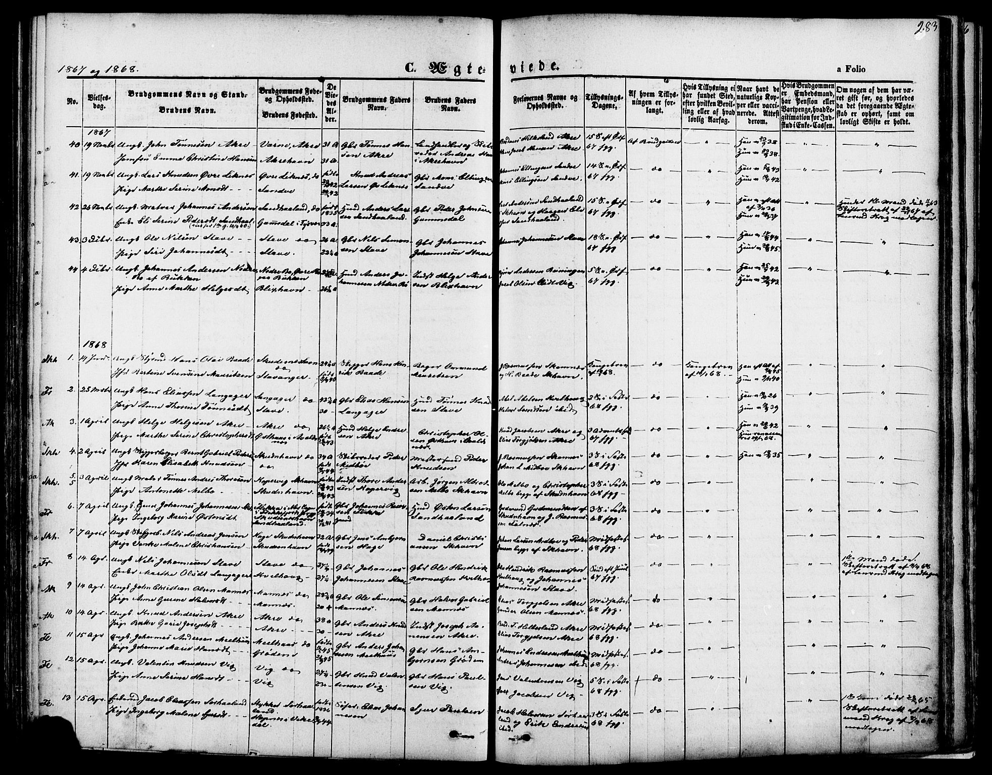 Skudenes sokneprestkontor, AV/SAST-A -101849/H/Ha/Haa/L0006: Ministerialbok nr. A 4, 1864-1881, s. 283