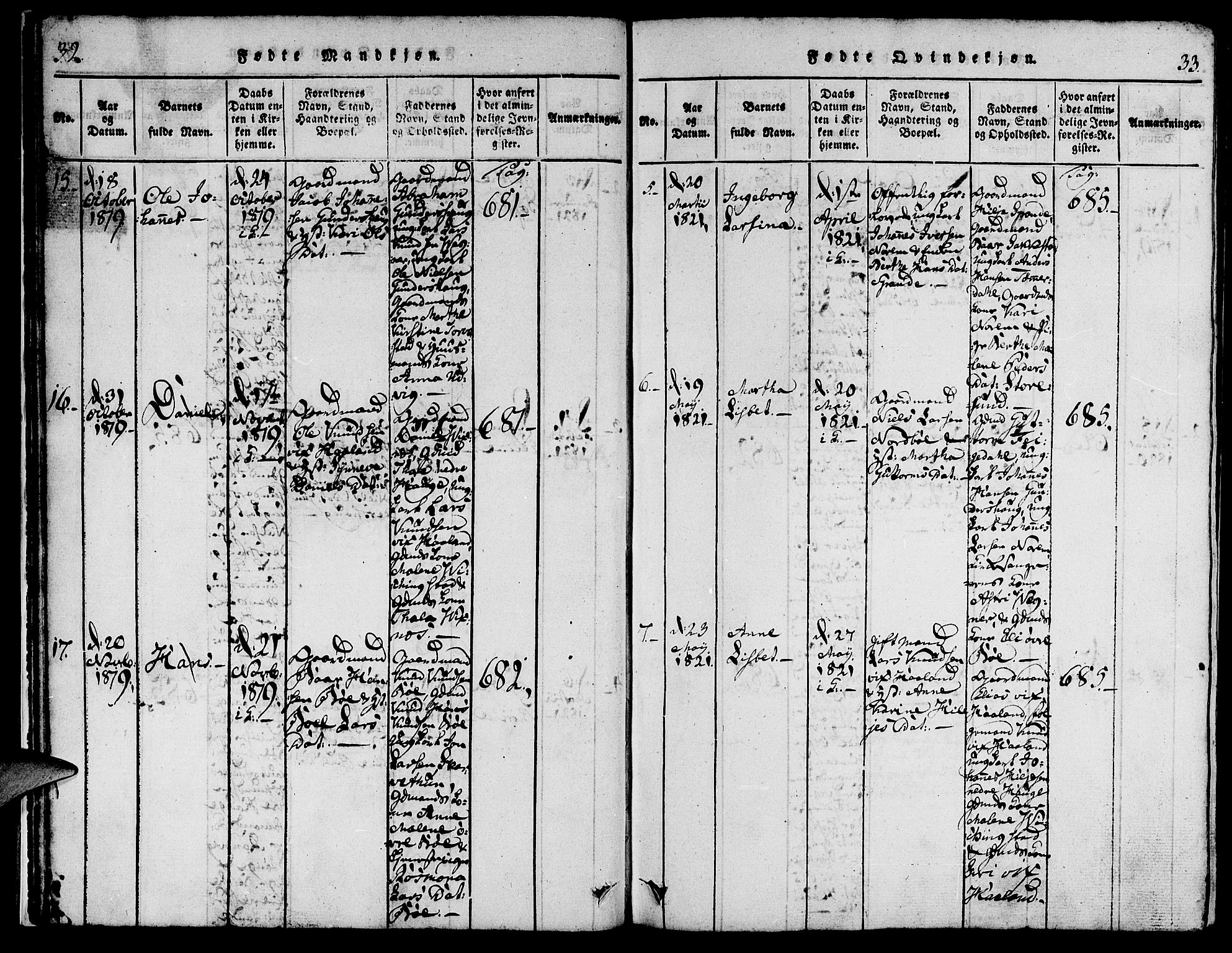 Torvastad sokneprestkontor, AV/SAST-A -101857/H/Ha/Haa/L0004: Ministerialbok nr. A 3 /1, 1817-1836, s. 32-33