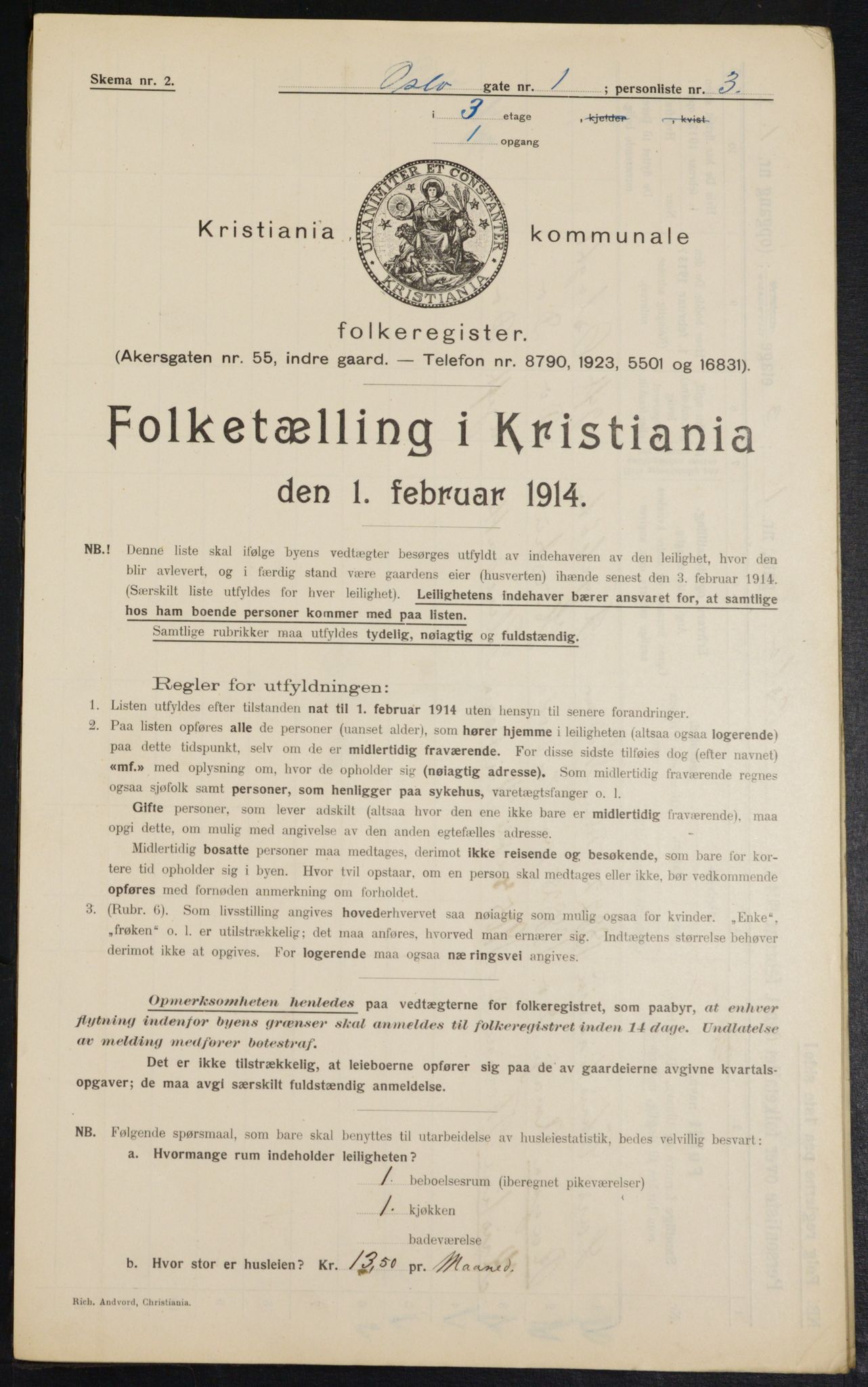 OBA, Kommunal folketelling 1.2.1914 for Kristiania, 1914, s. 77015