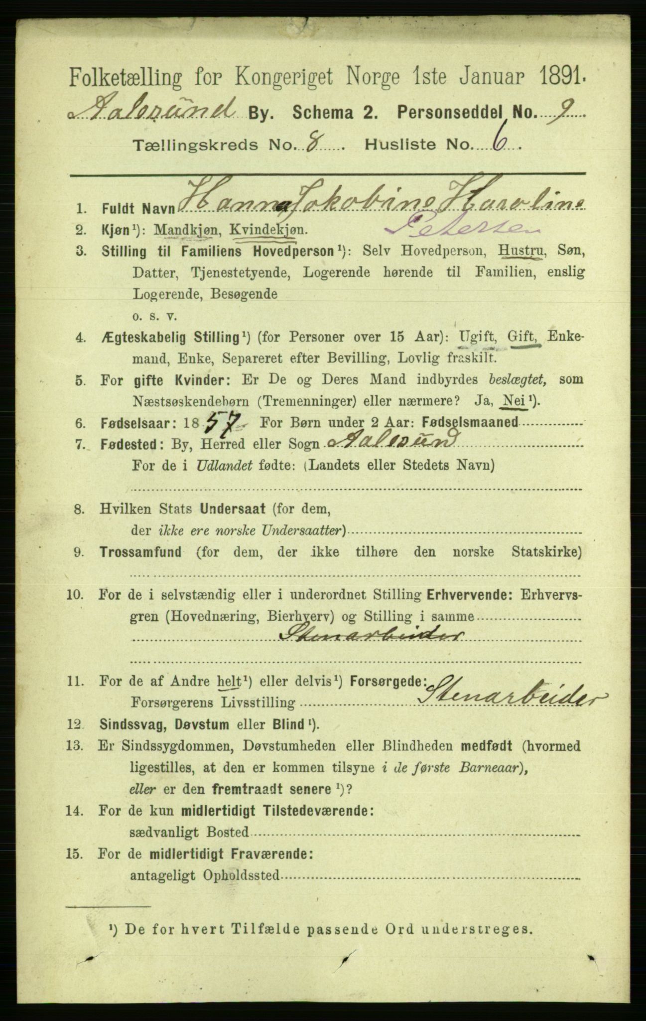 RA, Folketelling 1891 for 1501 Ålesund kjøpstad, 1891, s. 5872