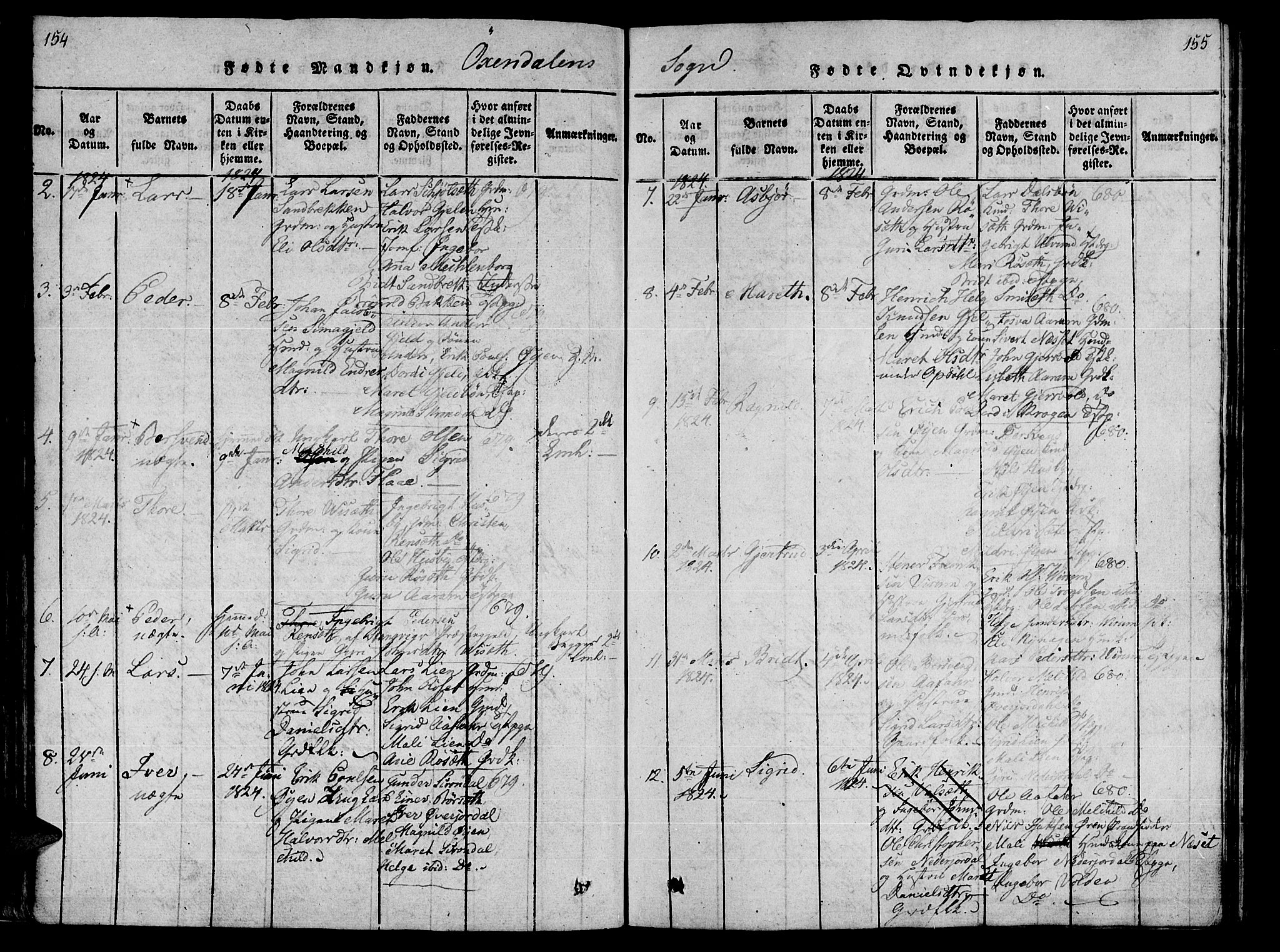 Ministerialprotokoller, klokkerbøker og fødselsregistre - Møre og Romsdal, AV/SAT-A-1454/590/L1011: Ministerialbok nr. 590A03 /3, 1819-1832, s. 154-155