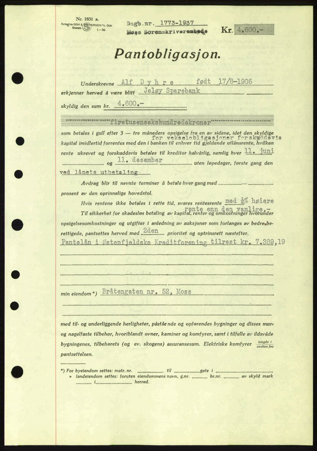 Moss sorenskriveri, SAO/A-10168: Pantebok nr. B4, 1937-1938, Dagboknr: 1773/1937