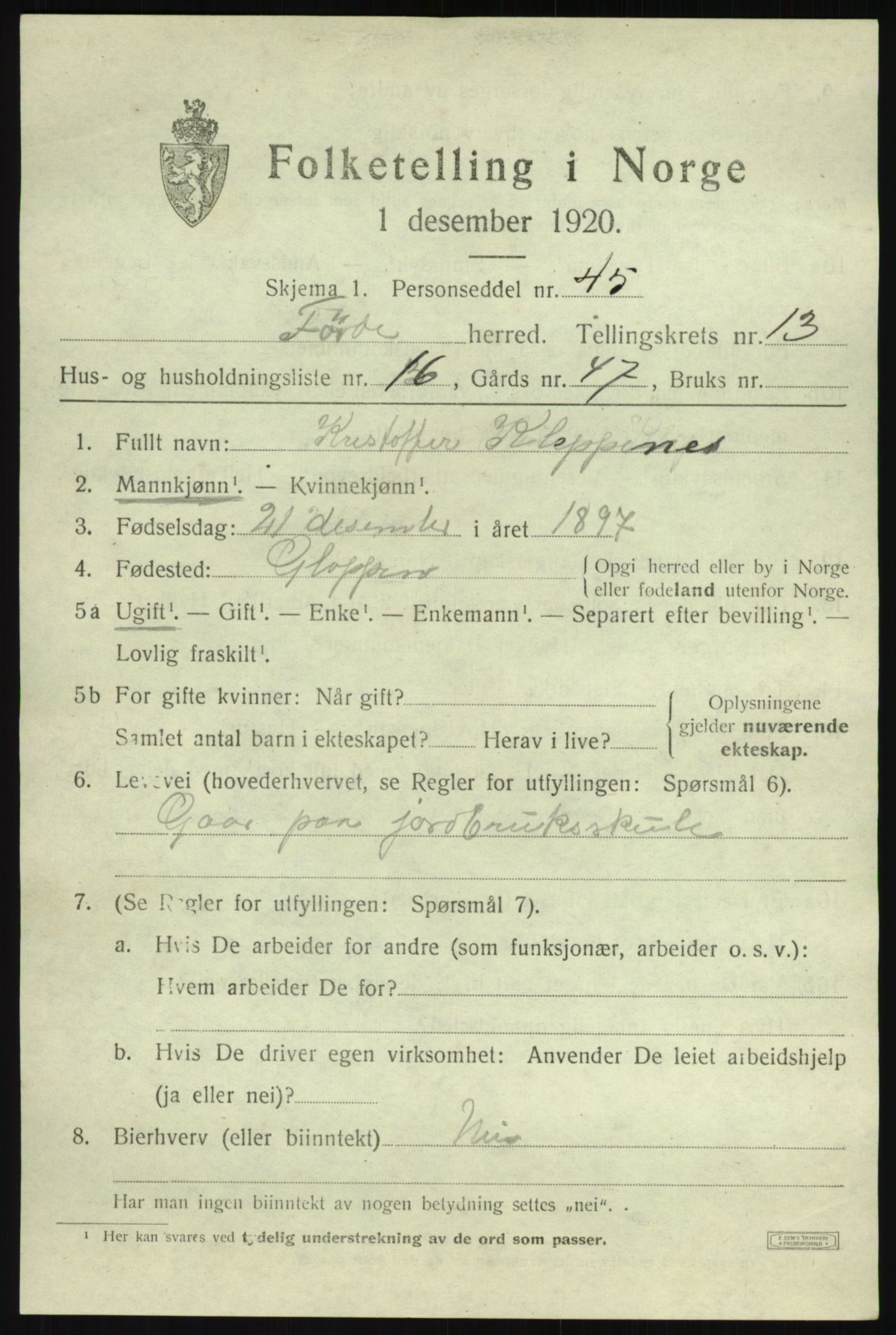 SAB, Folketelling 1920 for 1432 Førde herred, 1920, s. 4854