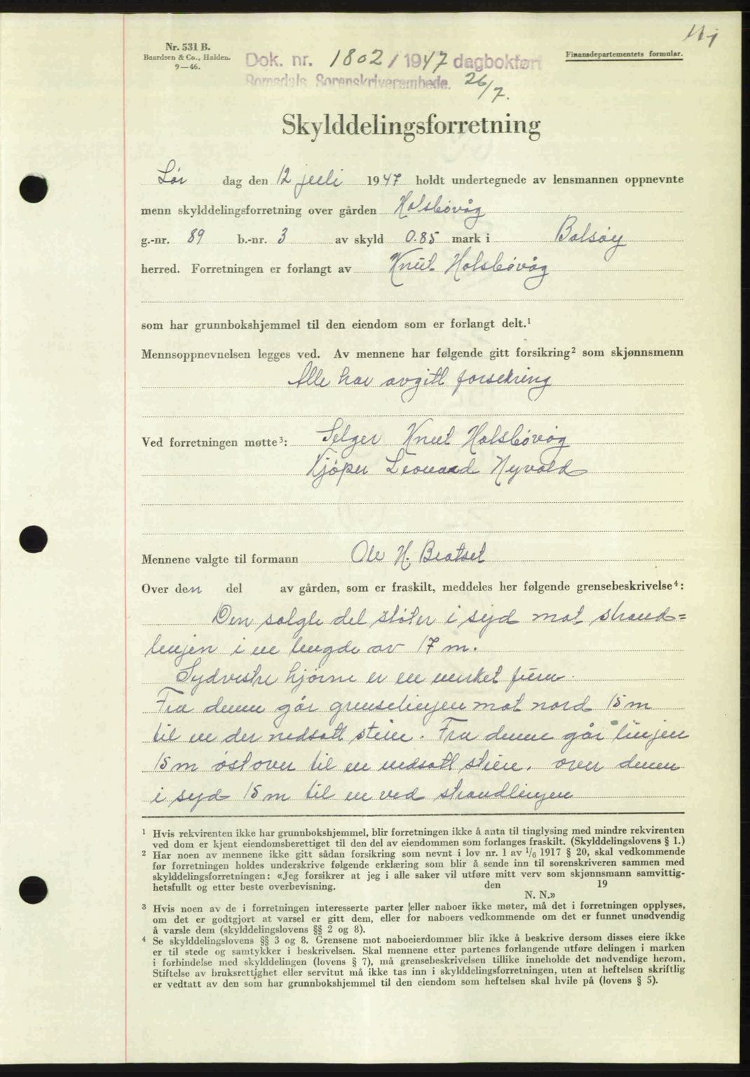 Romsdal sorenskriveri, AV/SAT-A-4149/1/2/2C: Pantebok nr. A23, 1947-1947, Dagboknr: 1802/1947