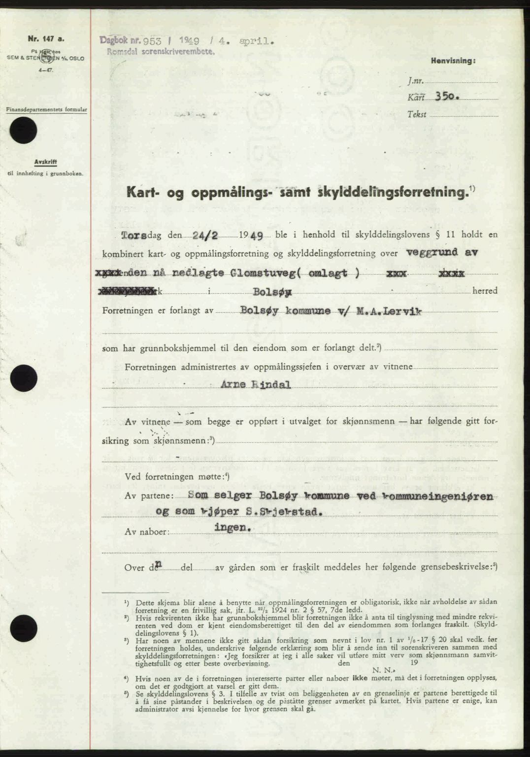 Romsdal sorenskriveri, SAT/A-4149/1/2/2C: Pantebok nr. A29, 1949-1949, Dagboknr: 953/1949