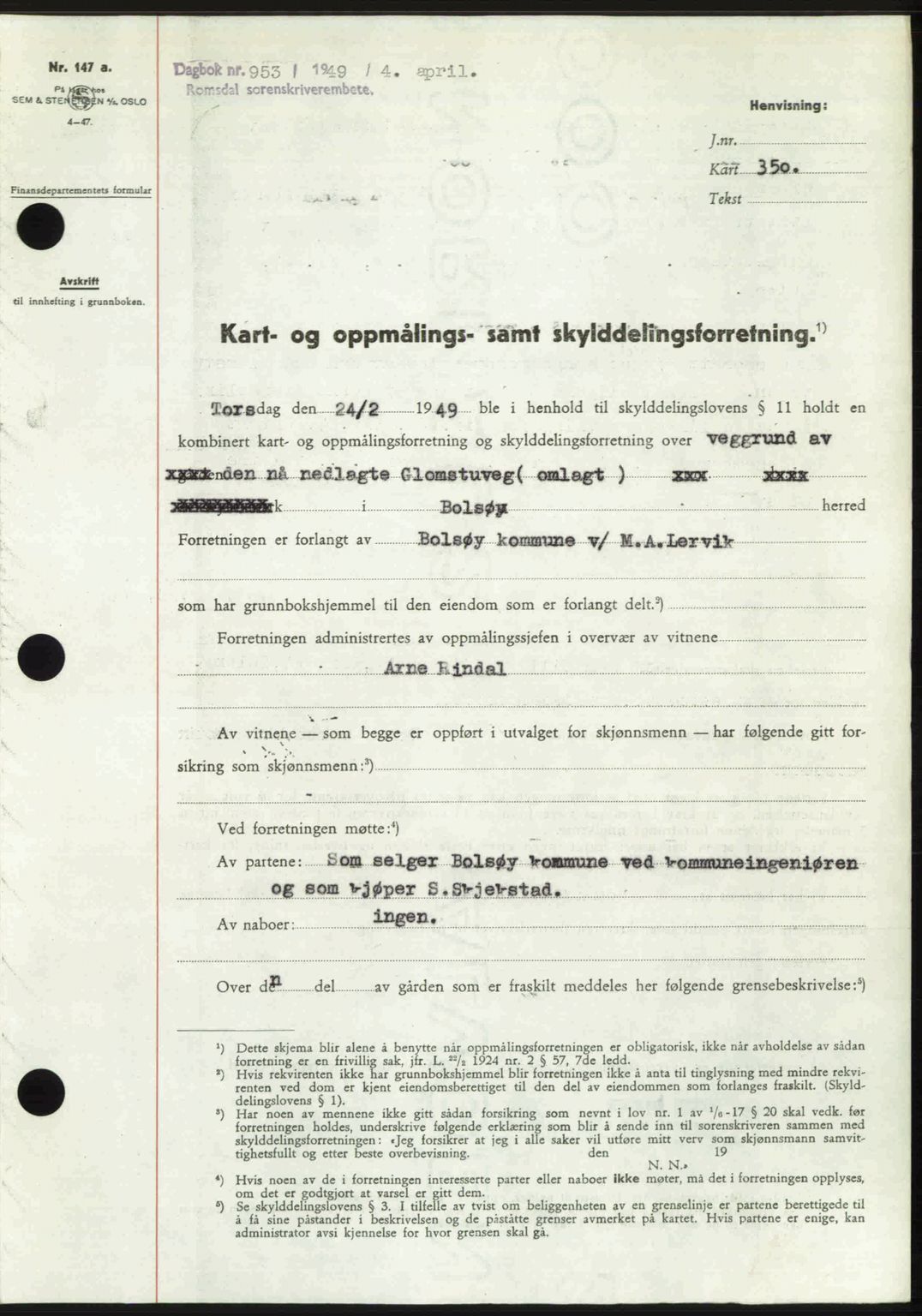 Romsdal sorenskriveri, AV/SAT-A-4149/1/2/2C: Pantebok nr. A29, 1949-1949, Dagboknr: 953/1949