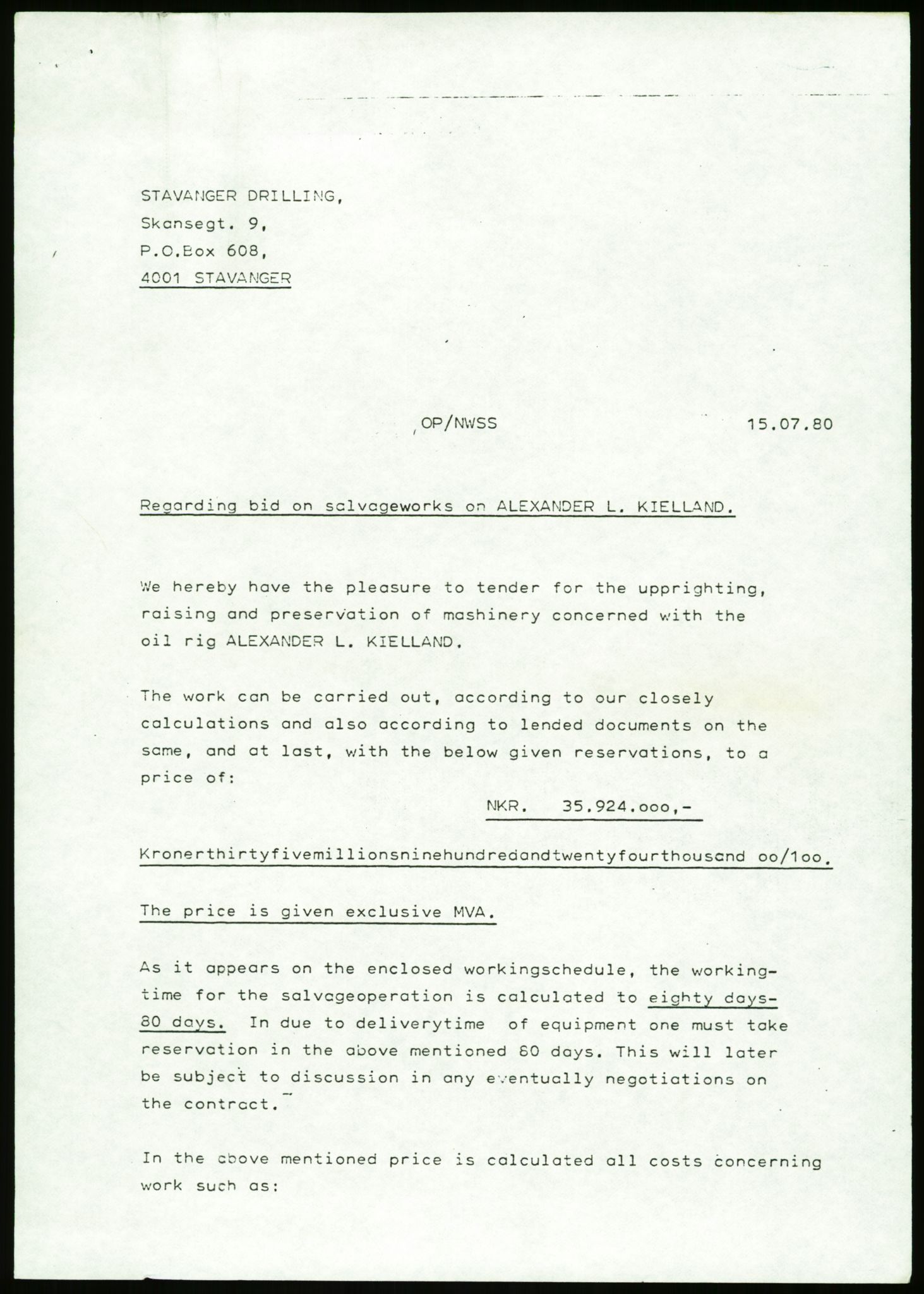 Pa 1503 - Stavanger Drilling AS, AV/SAST-A-101906/Da/L0013: Alexander L. Kielland - Saks- og korrespondansearkiv, 1980, s. 48