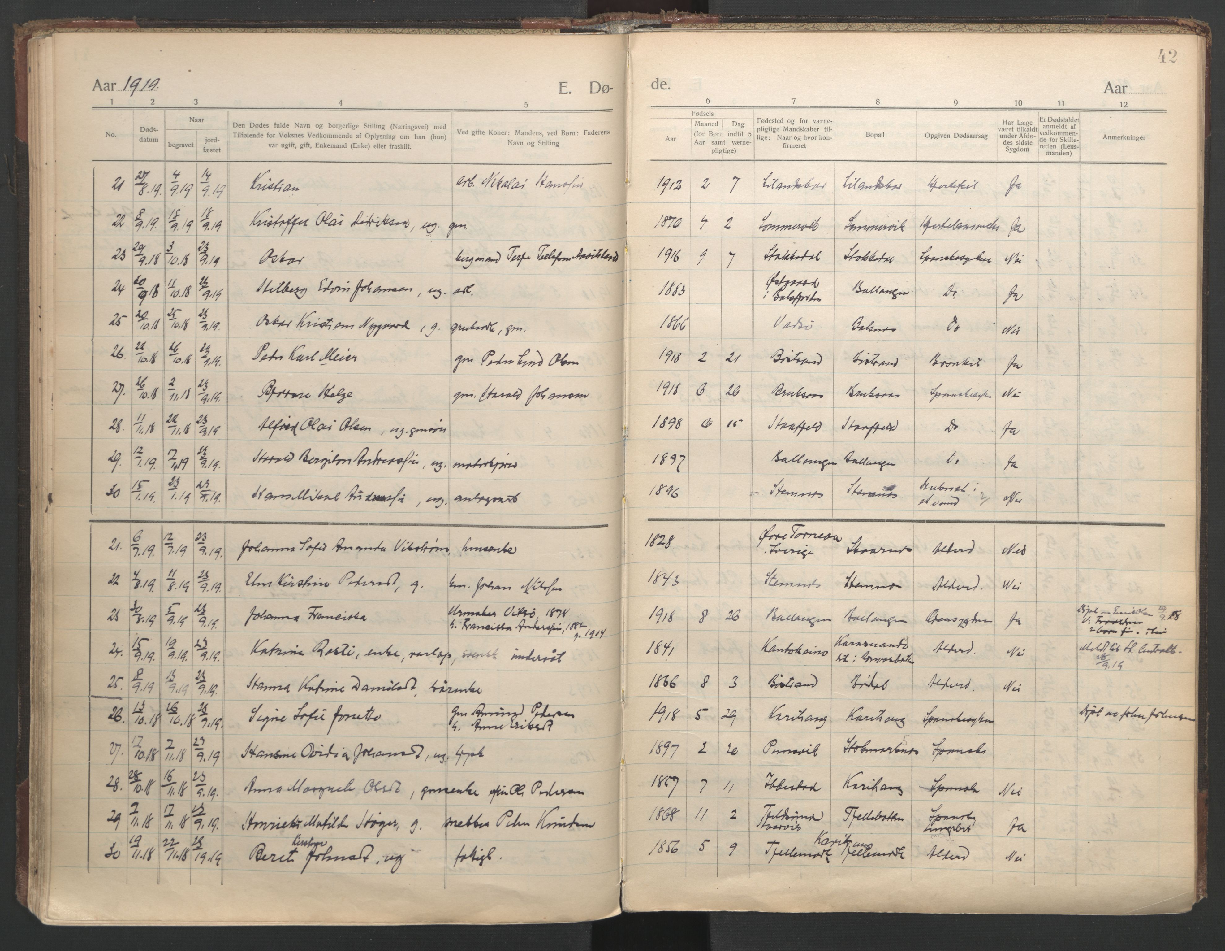 Ministerialprotokoller, klokkerbøker og fødselsregistre - Nordland, AV/SAT-A-1459/863/L0903: Ministerialbok nr. 863A15, 1907-1937, s. 42