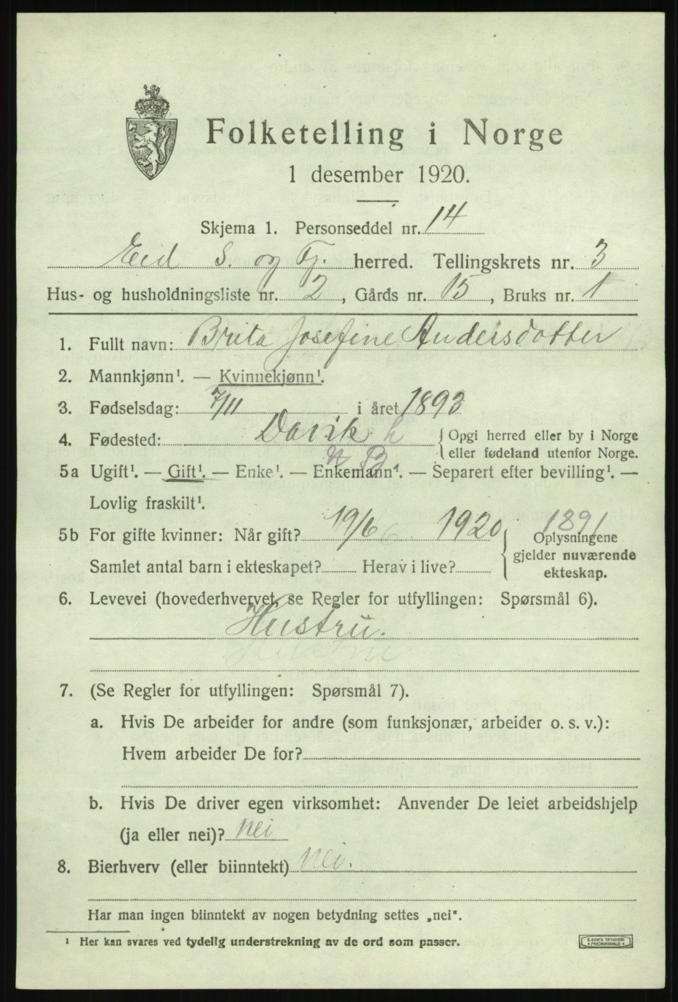 SAB, Folketelling 1920 for 1443 Eid herred, 1920, s. 2024