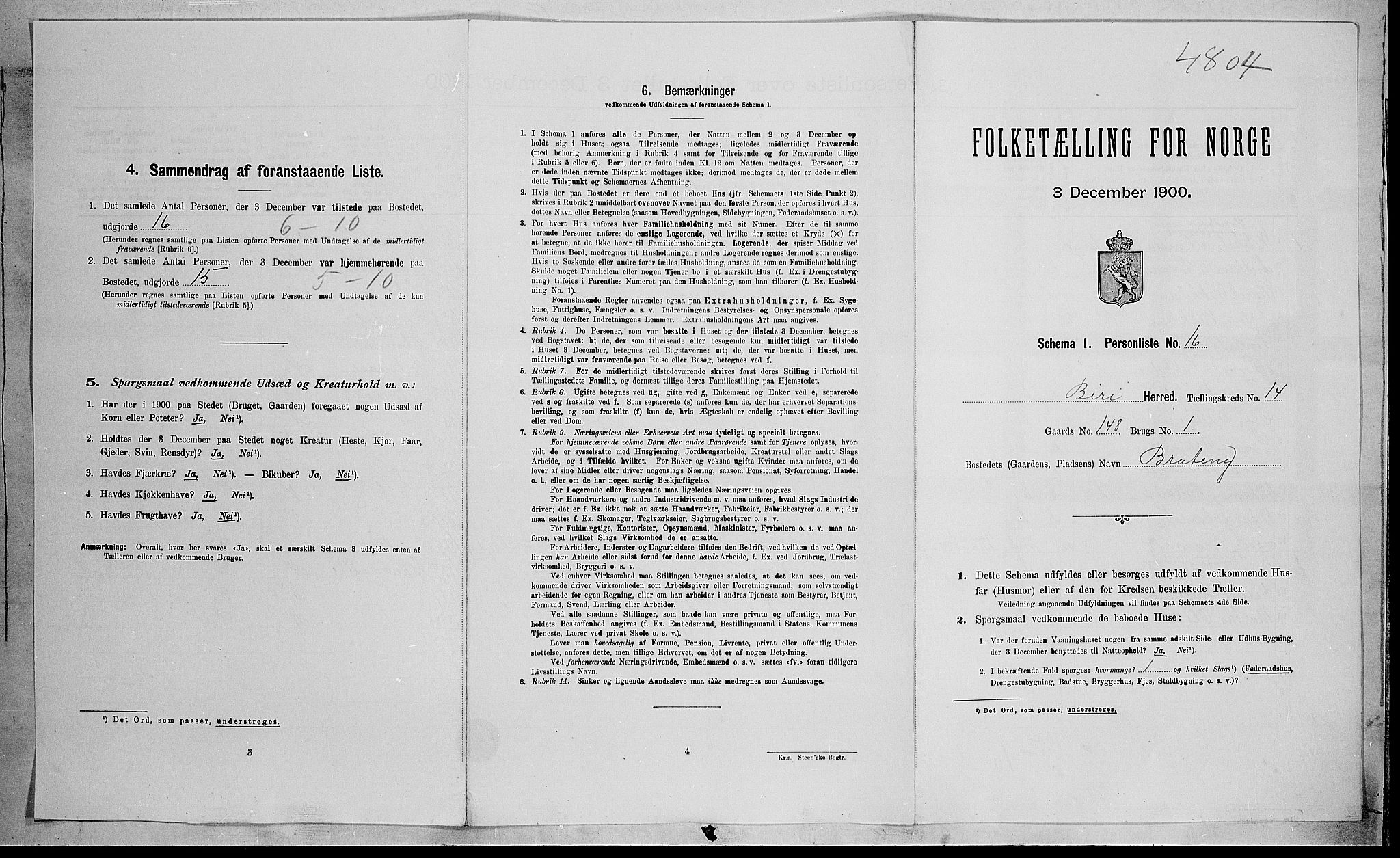 SAH, Folketelling 1900 for 0525 Biri herred, 1900, s. 1595