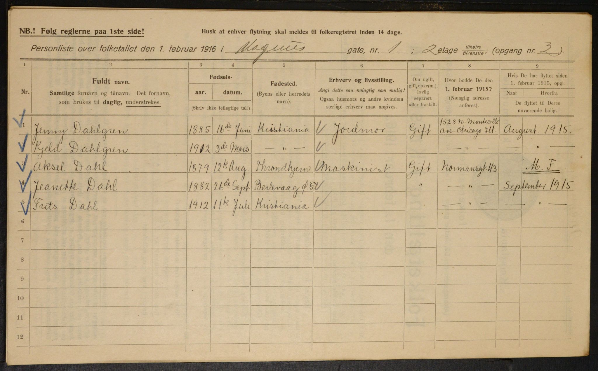 OBA, Kommunal folketelling 1.2.1916 for Kristiania, 1916, s. 60561