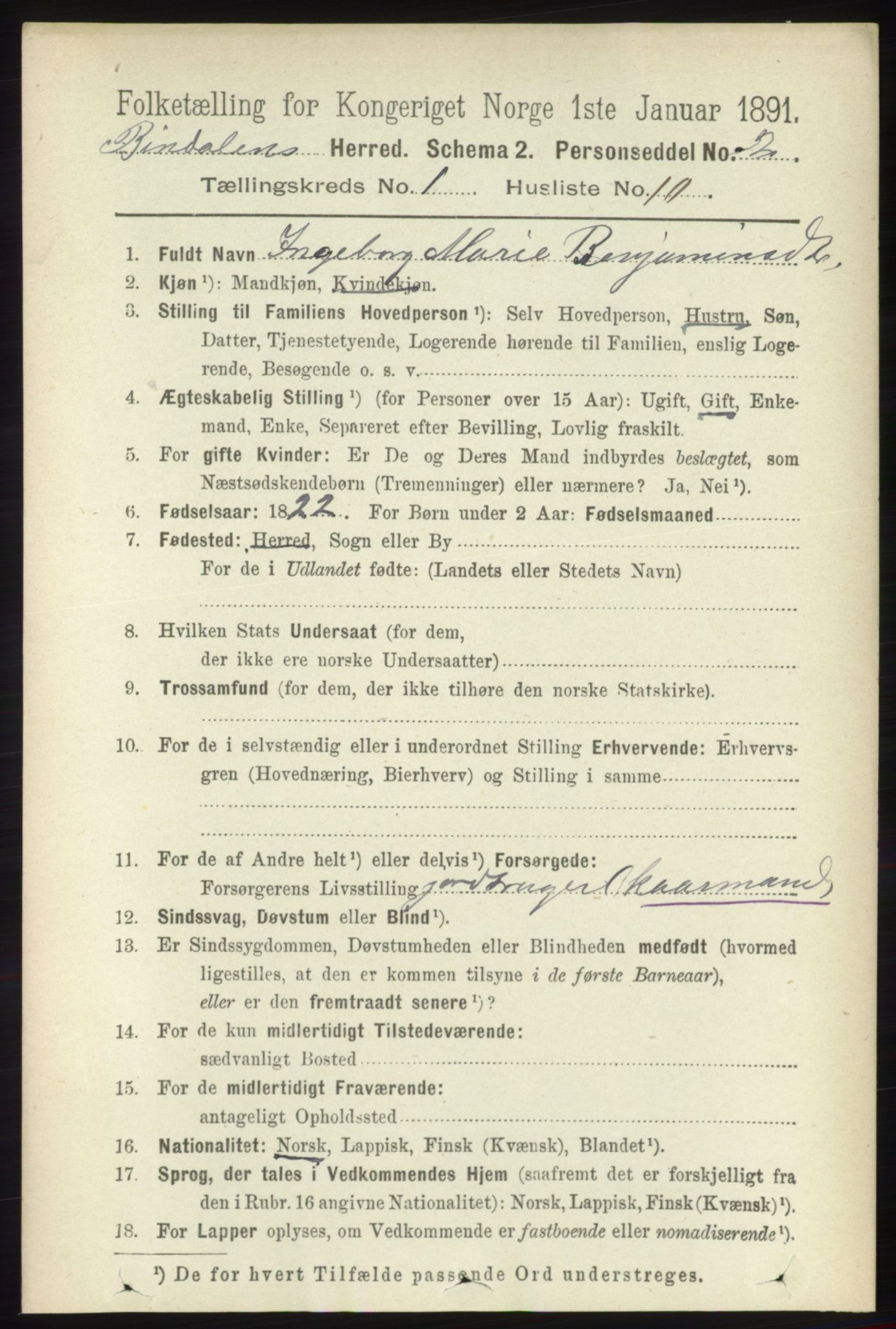 RA, Folketelling 1891 for 1811 Bindal herred, 1891, s. 128