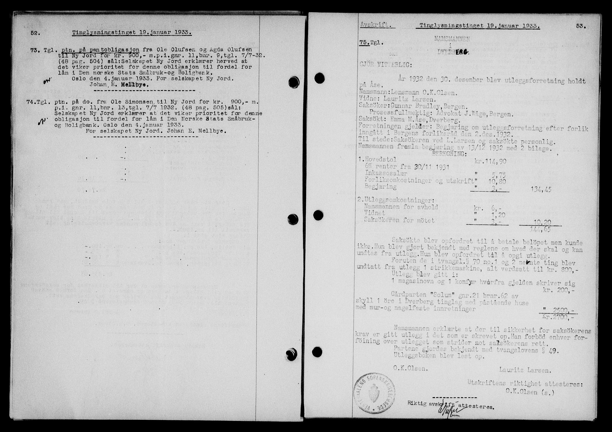 Vesterålen sorenskriveri, SAT/A-4180/1/2/2Ca/L0057: Pantebok nr. 50, 1933-1933, Tingl.dato: 19.01.1933