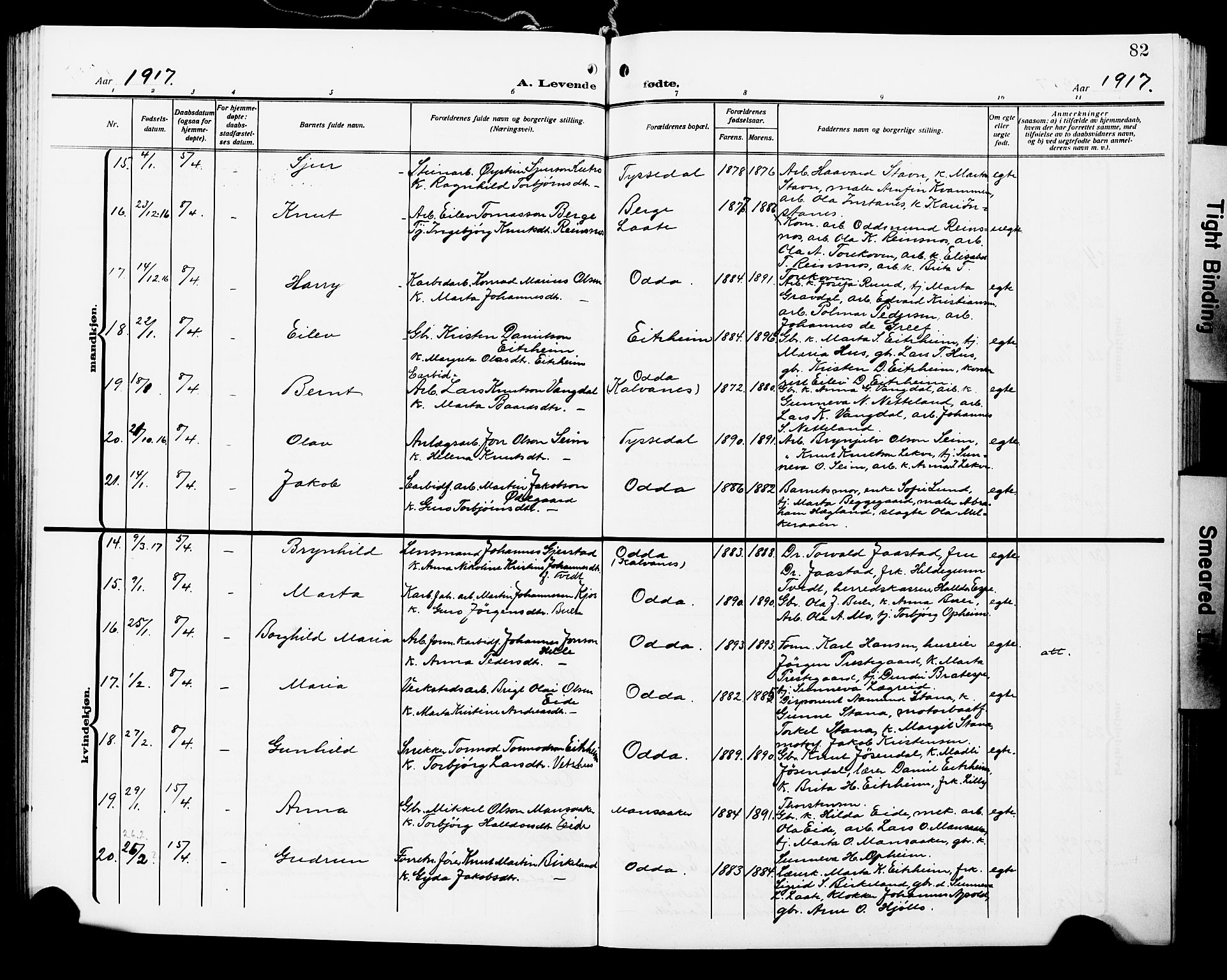 Odda Sokneprestembete, AV/SAB-A-77201/H/Hab: Klokkerbok nr. A 8, 1910-1923, s. 82