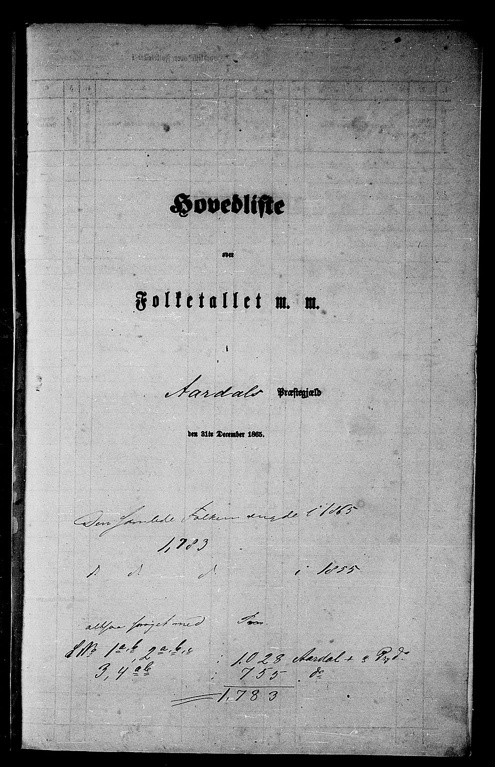 RA, Folketelling 1865 for 1424P Årdal prestegjeld, 1865, s. 5