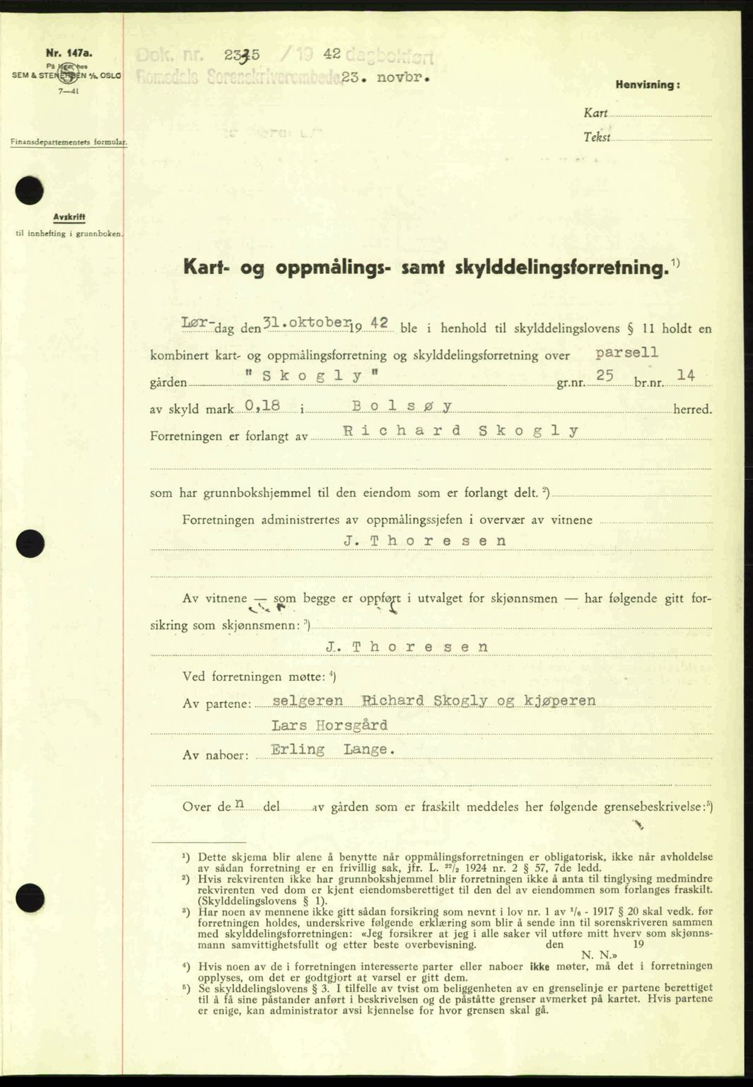 Romsdal sorenskriveri, SAT/A-4149/1/2/2C: Pantebok nr. A13, 1942-1943, Dagboknr: 2335/1942