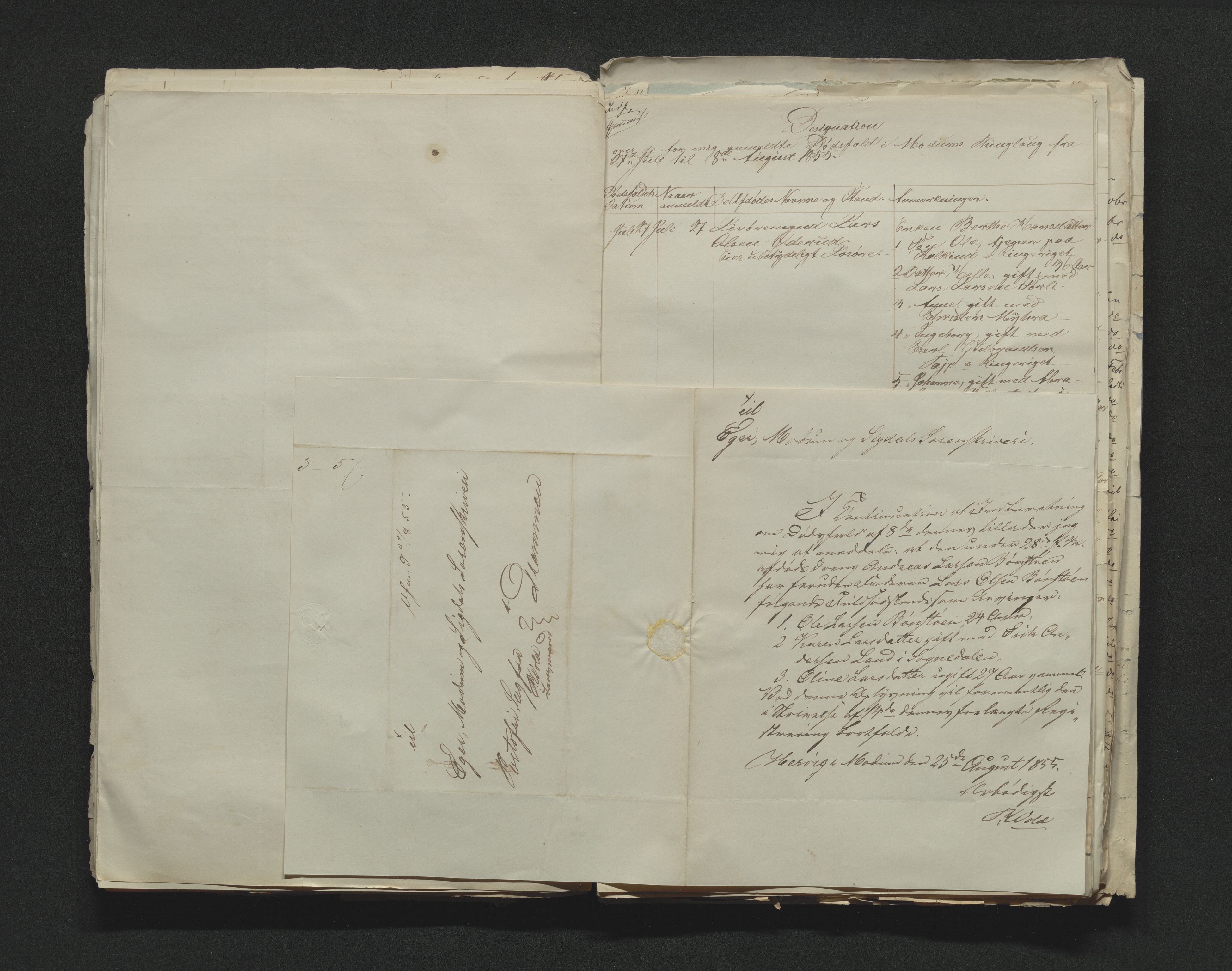Eiker, Modum og Sigdal sorenskriveri, AV/SAKO-A-123/H/Ha/Hab/L0009: Dødsfallsmeldinger, 1854-1857, s. 189