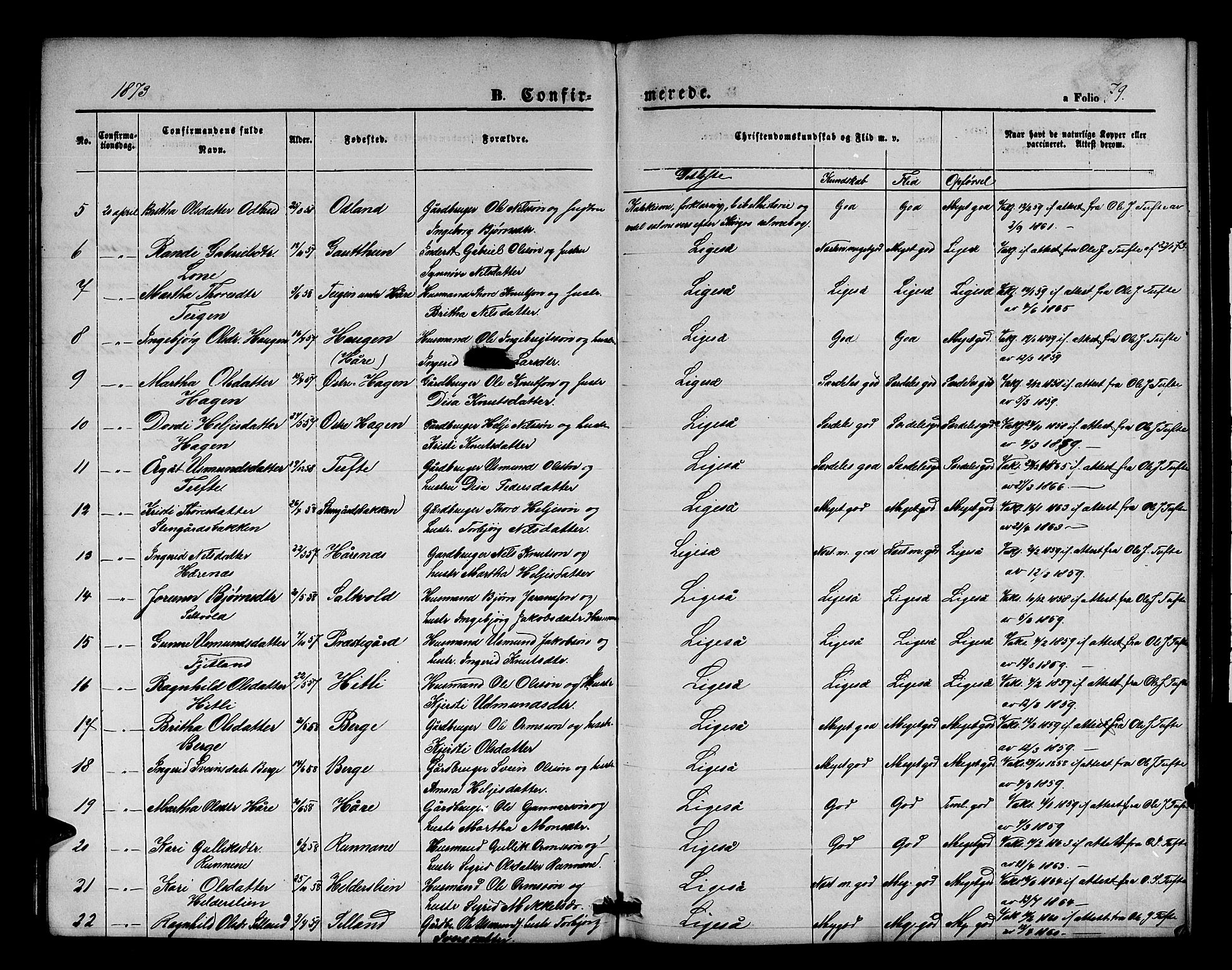 Røldal sokneprestembete, AV/SAB-A-100247: Klokkerbok nr. A 2, 1861-1886, s. 79