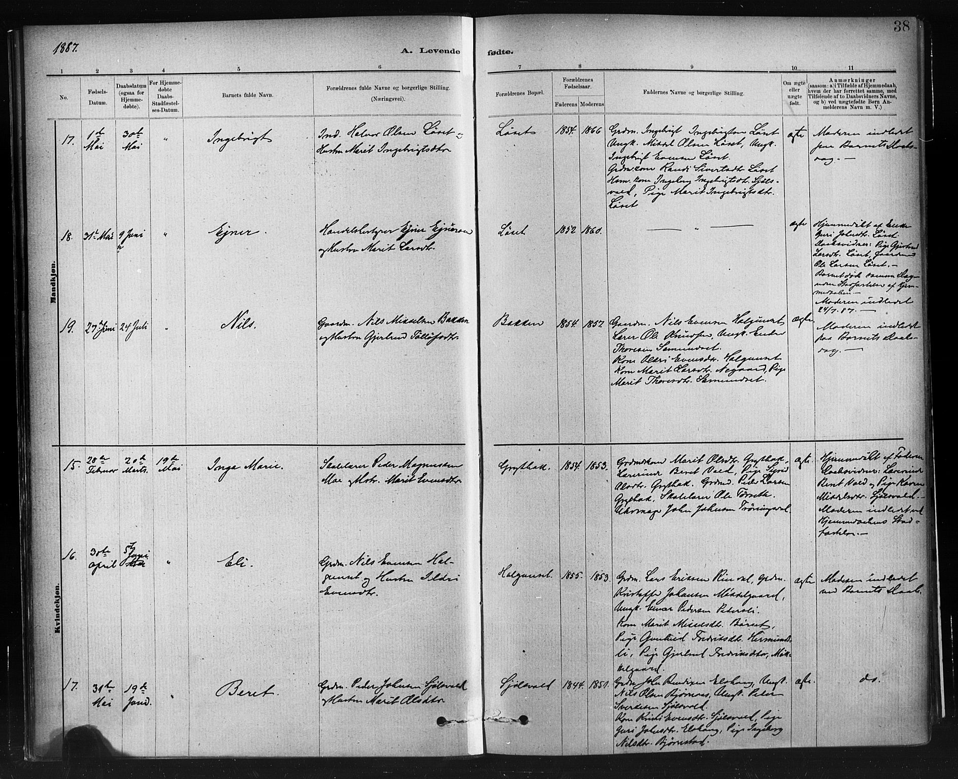 Ministerialprotokoller, klokkerbøker og fødselsregistre - Møre og Romsdal, SAT/A-1454/598/L1069: Ministerialbok nr. 598A03, 1882-1895, s. 38