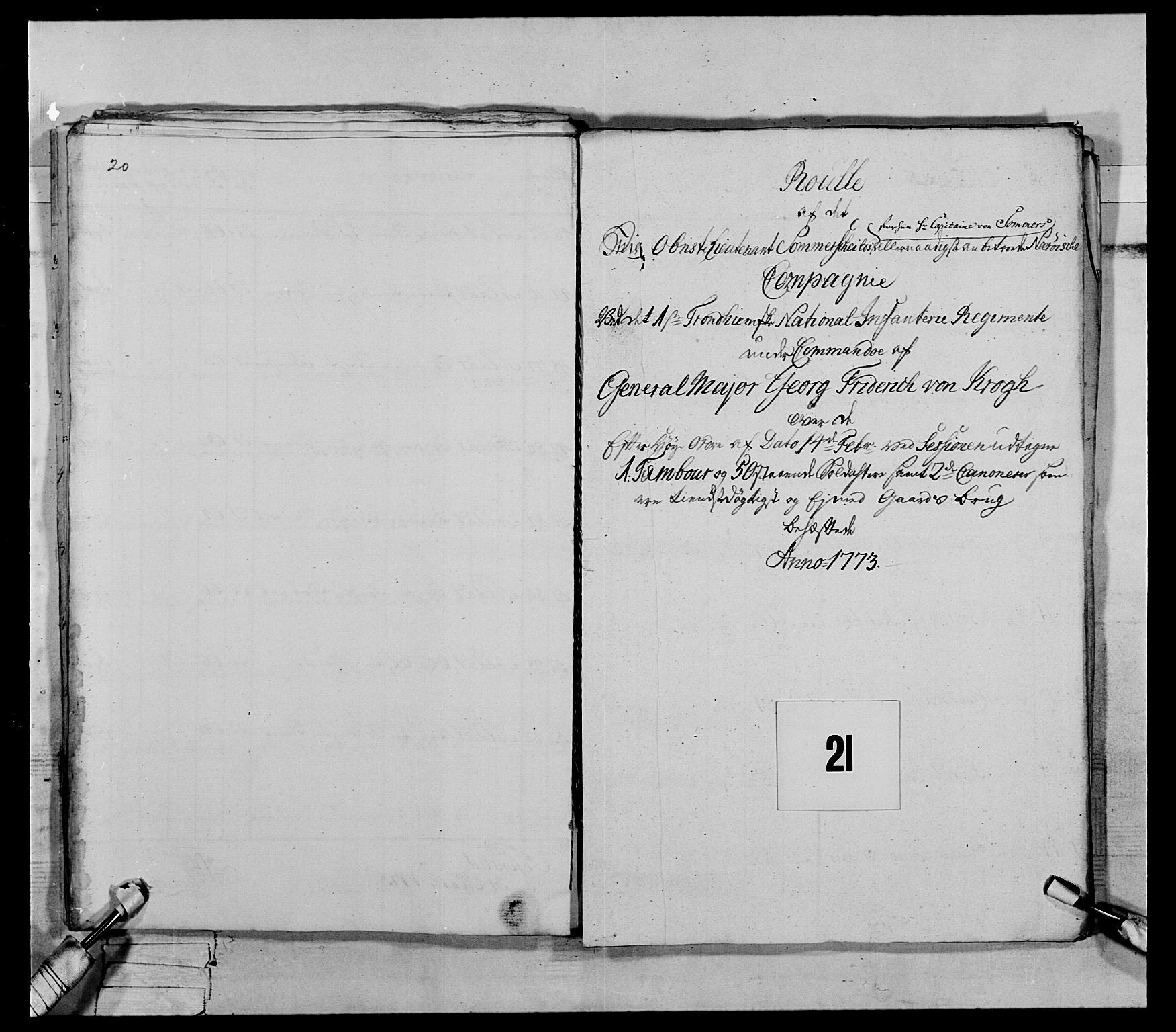 Generalitets- og kommissariatskollegiet, Det kongelige norske kommissariatskollegium, AV/RA-EA-5420/E/Eh/L0072: 1. Trondheimske nasjonale infanteriregiment, 1773, s. 91