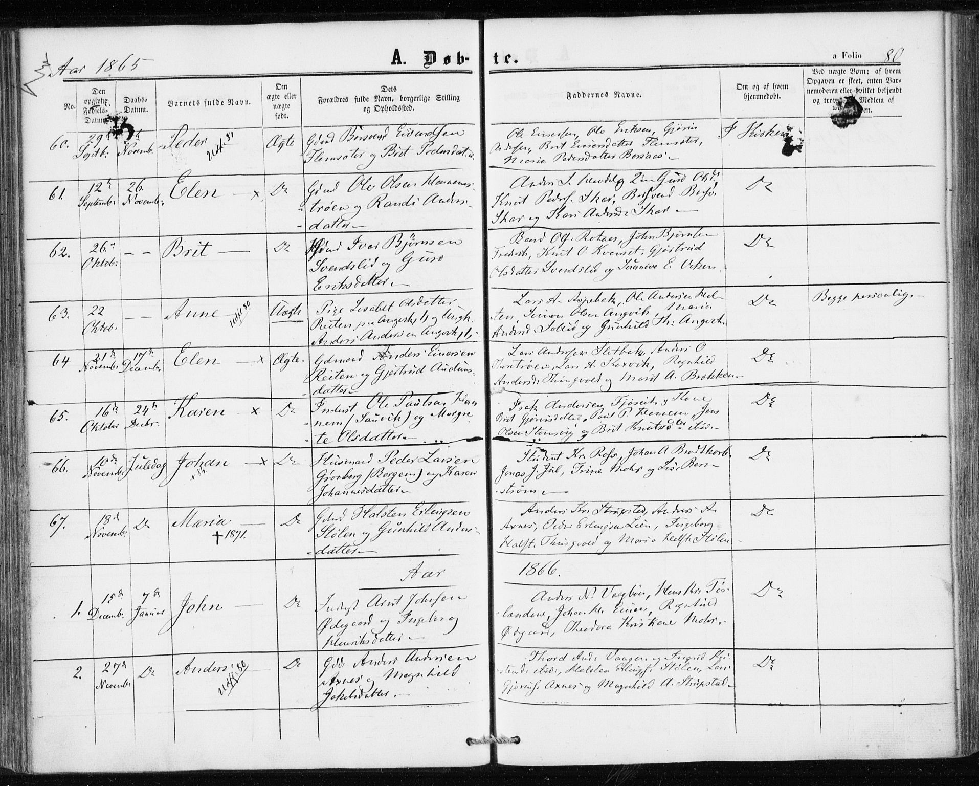 Ministerialprotokoller, klokkerbøker og fødselsregistre - Møre og Romsdal, SAT/A-1454/586/L0985: Ministerialbok nr. 586A11, 1857-1866, s. 80