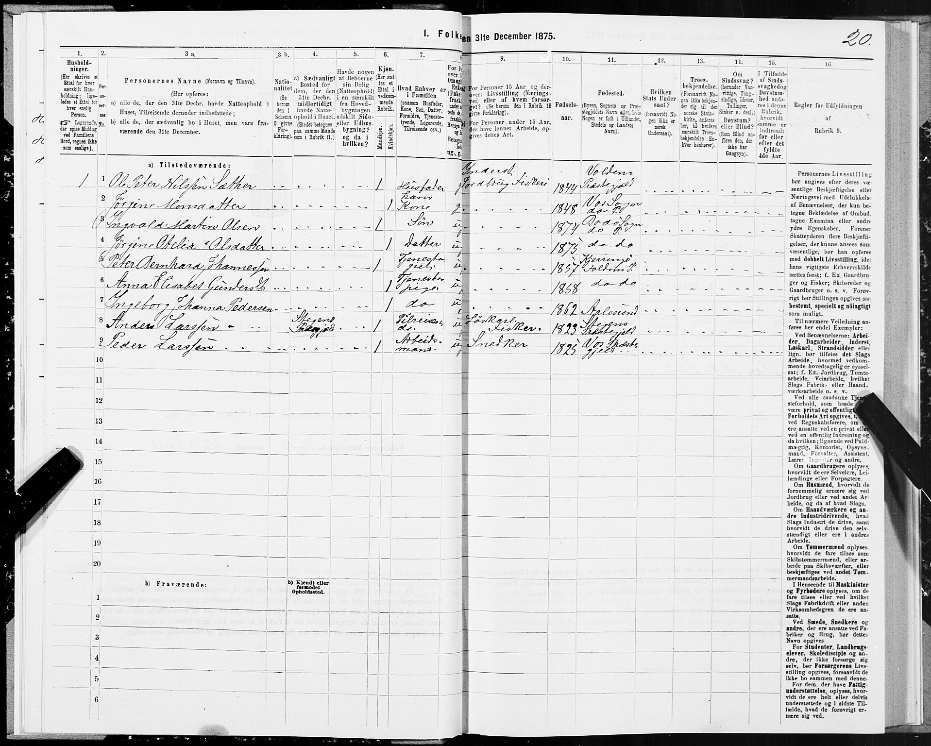 SAT, Folketelling 1875 for 1843L Bodø prestegjeld, Bodø landsokn, 1875, s. 1020