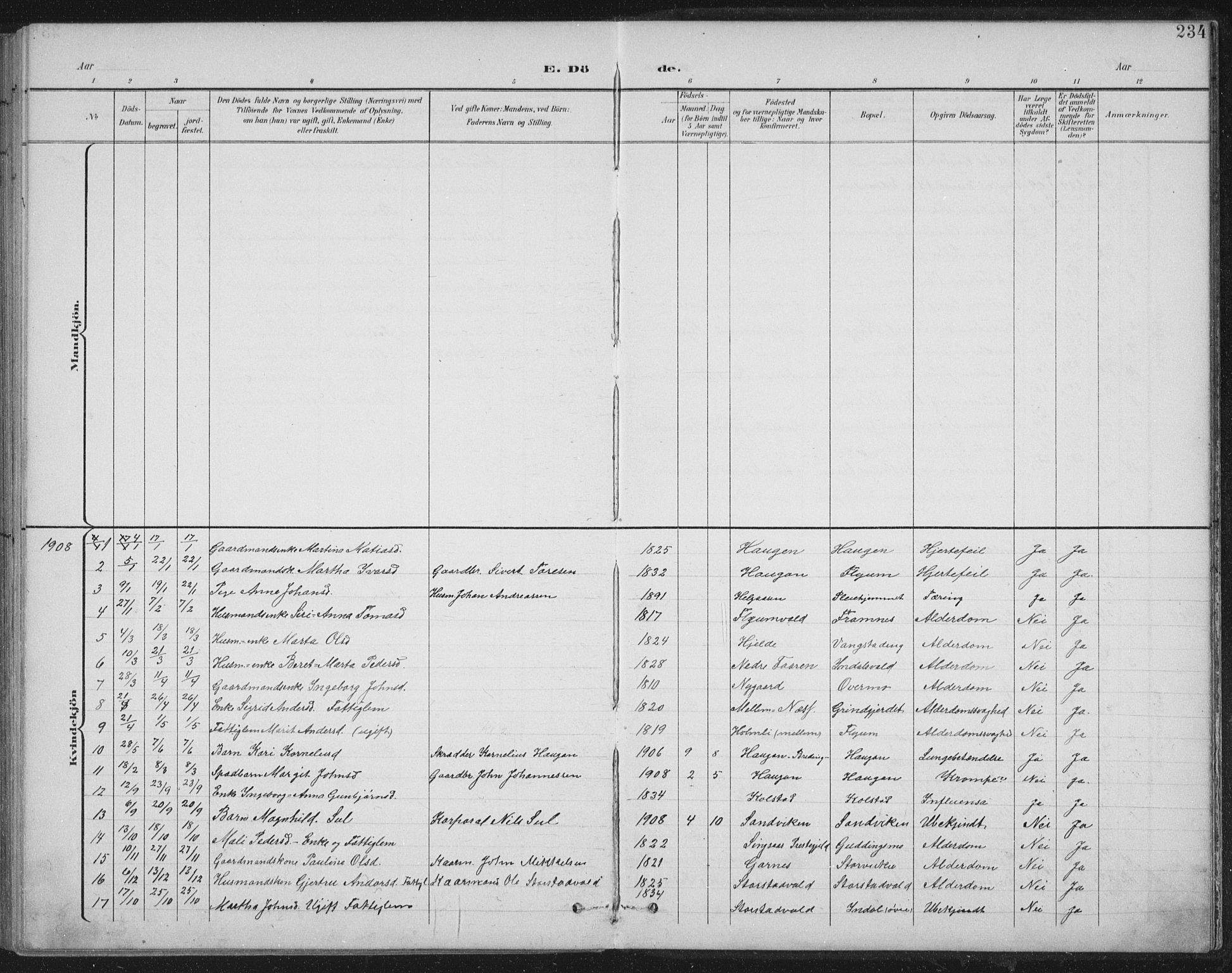 Ministerialprotokoller, klokkerbøker og fødselsregistre - Nord-Trøndelag, SAT/A-1458/724/L0269: Klokkerbok nr. 724C05, 1899-1920, s. 234