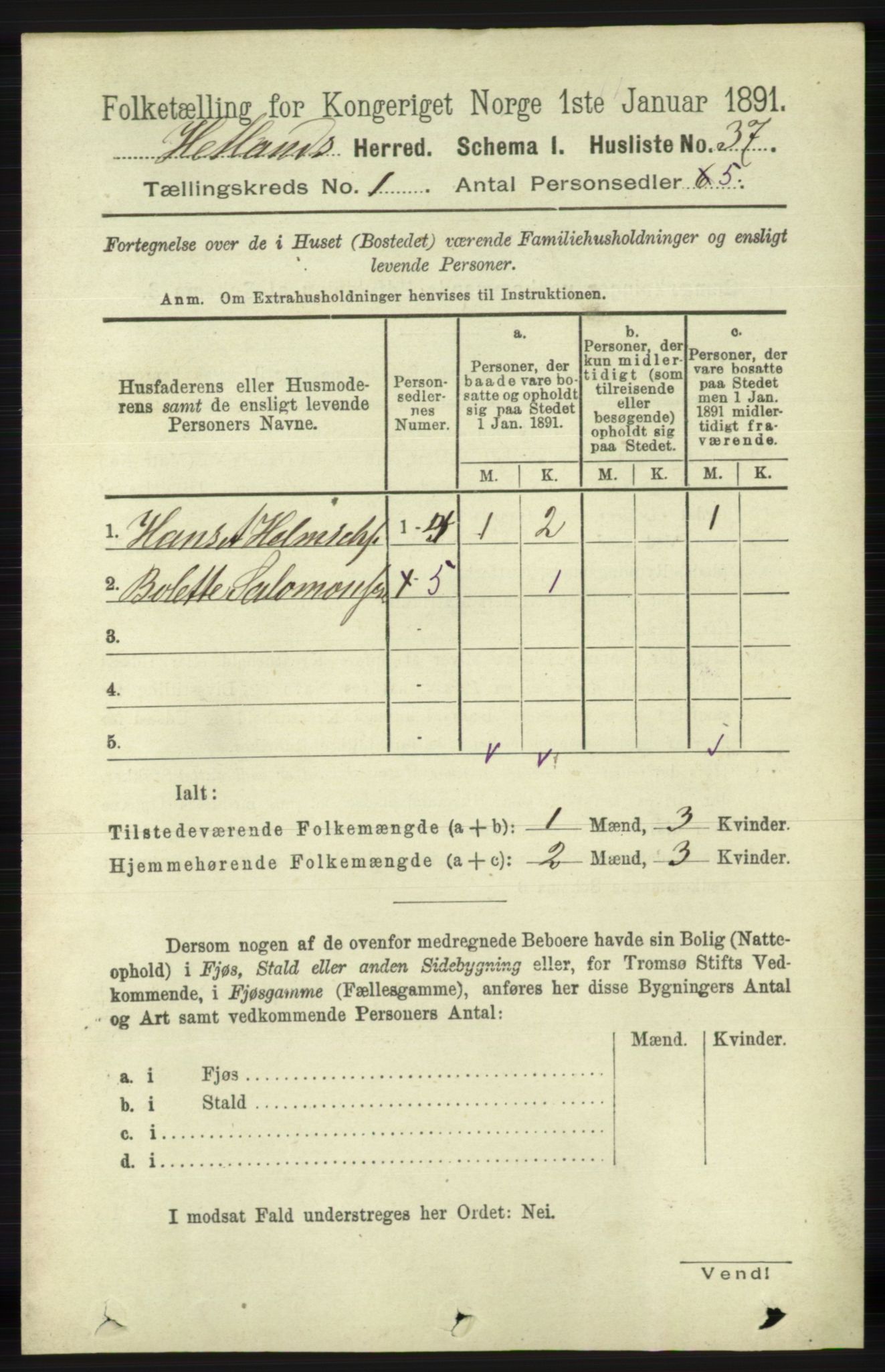 RA, Folketelling 1891 for 1126 Hetland herred, 1891, s. 69