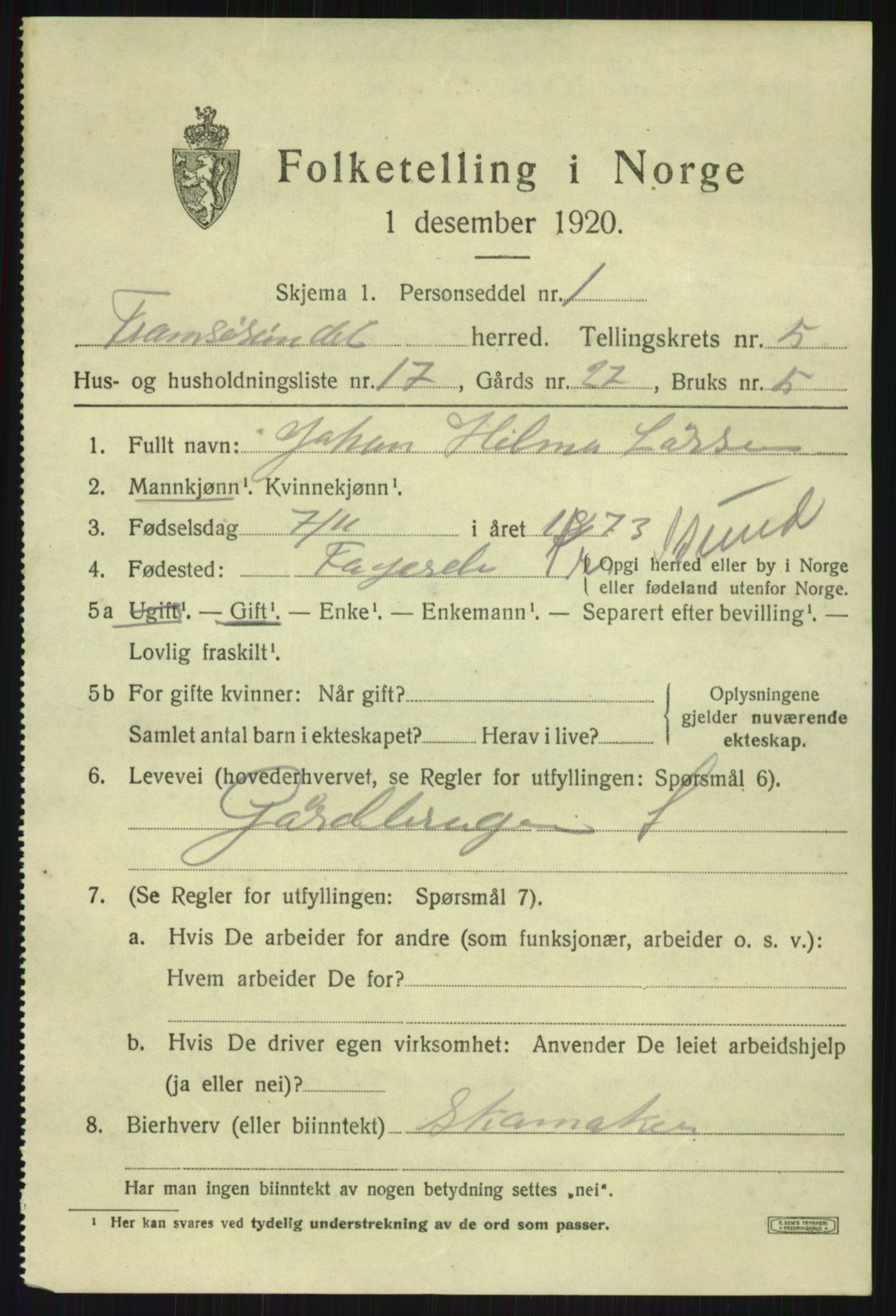 SATØ, Folketelling 1920 for 1934 Tromsøysund herred, 1920, s. 4922