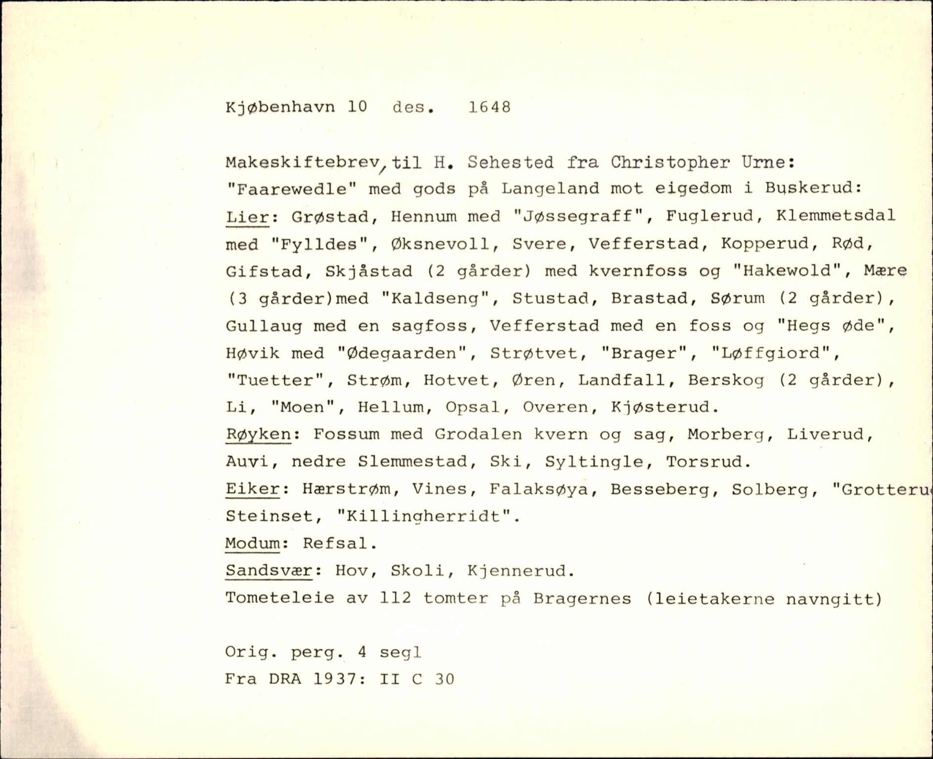 Riksarkivets diplomsamling, AV/RA-EA-5965/F35/F35f/L0002: Regestsedler: Diplomer fra DRA 1937 og 1996, s. 63