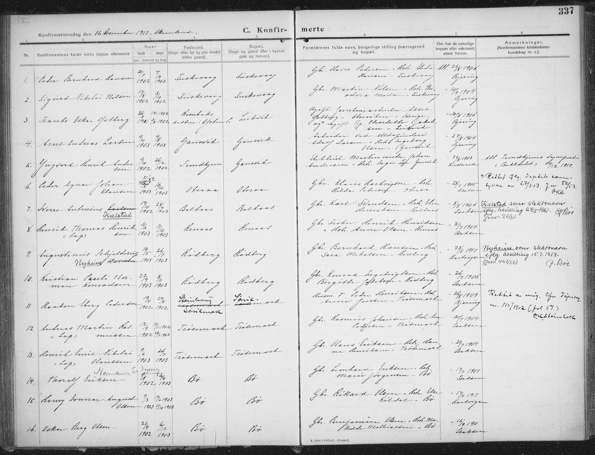Trondenes sokneprestkontor, AV/SATØ-S-1319/H/Ha/L0018kirke: Ministerialbok nr. 18, 1909-1918, s. 337