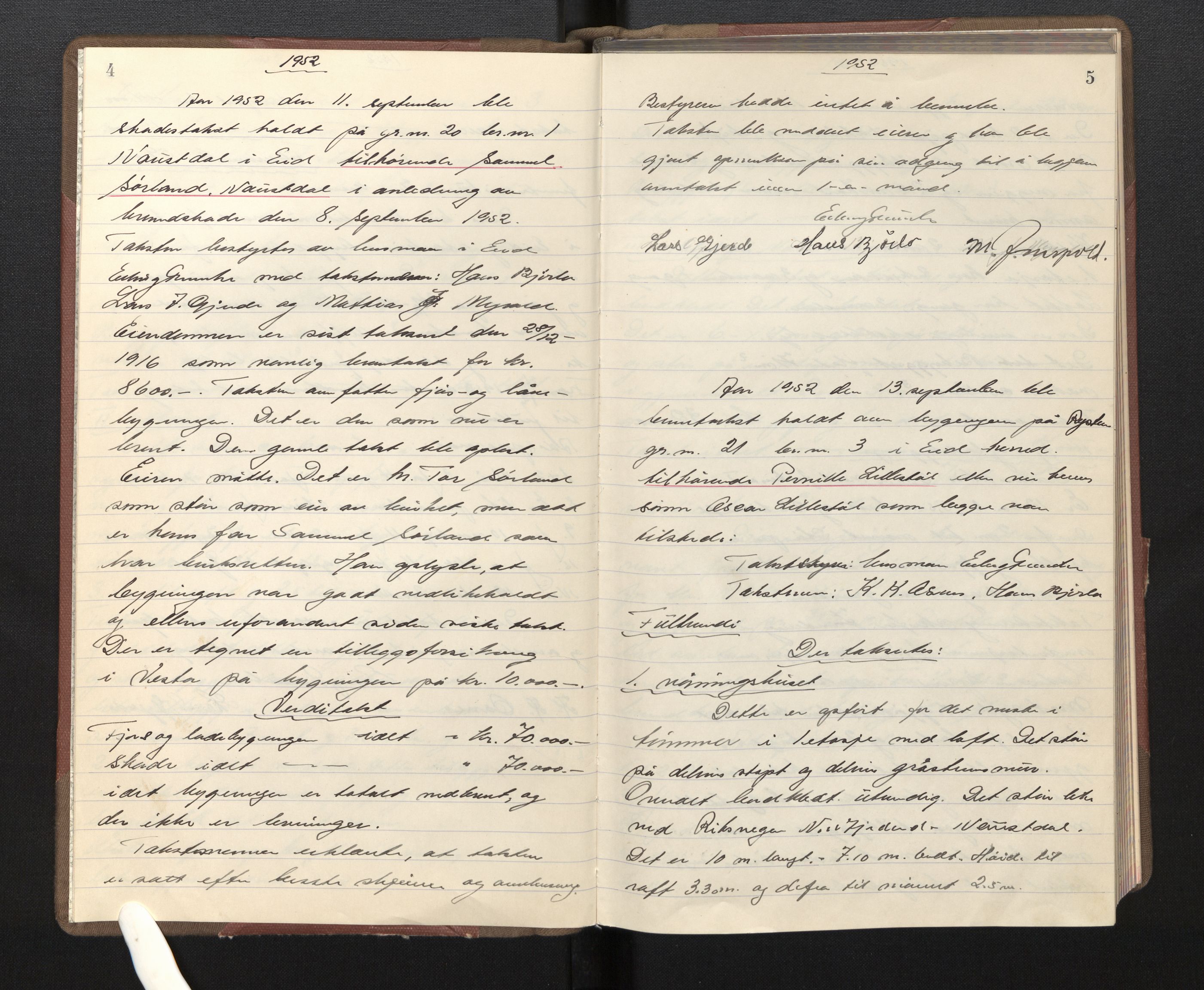 Lensmannen i Eid, AV/SAB-A-27001/0012/L0006: Branntakstprotokoll, 1952, s. 4-5
