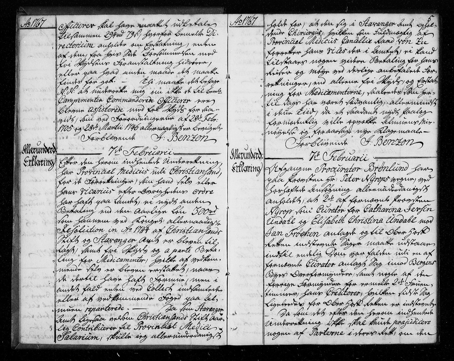 Stattholderembetet 1572-1771, AV/RA-EA-2870/Bf/L0006: Stattholderprotokoll (allmenn kopibok), 1767-1768, s. 4b-5a