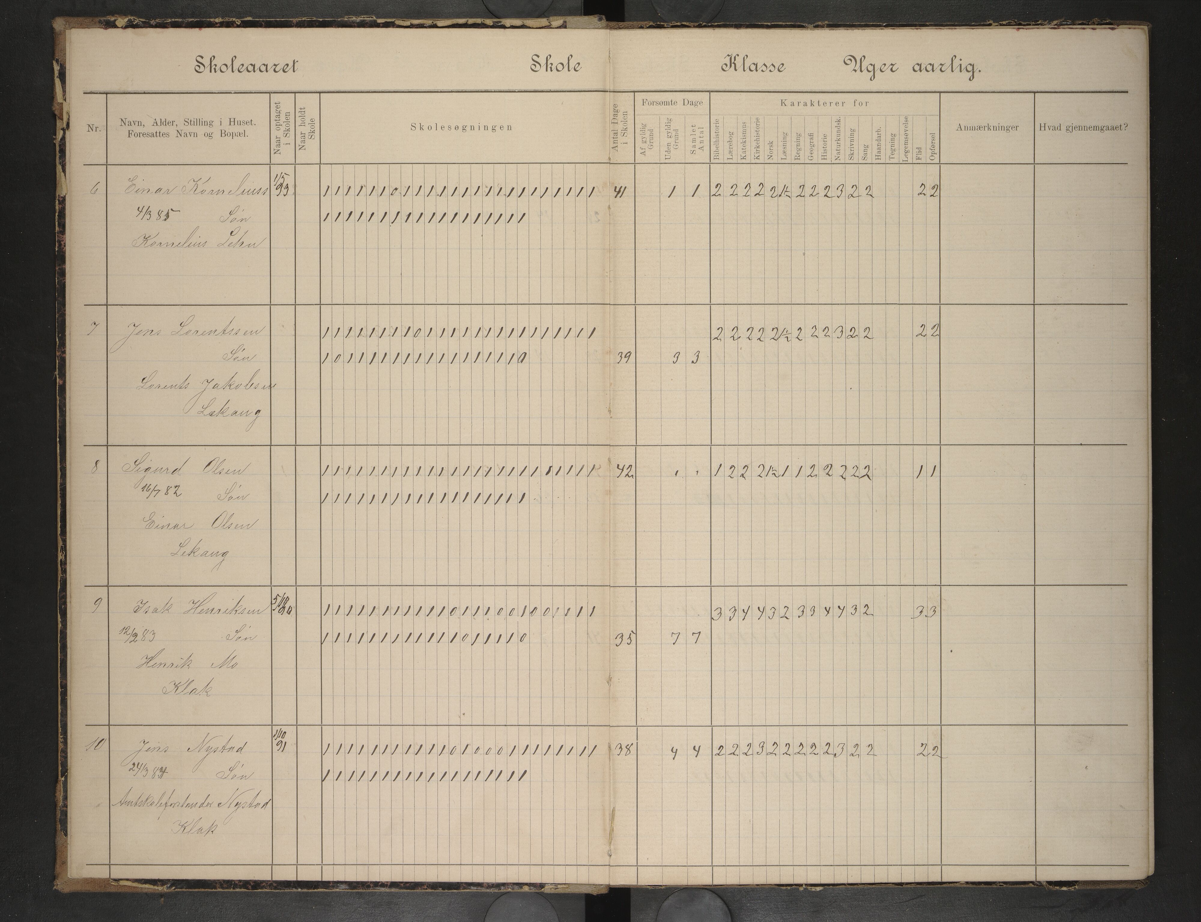 Hadsel kommune. Lekang skolekrets, AIN/K-18660.510.27/G/L0001: Skoleprotokoll for Lekang folkeskole, 1896-1904