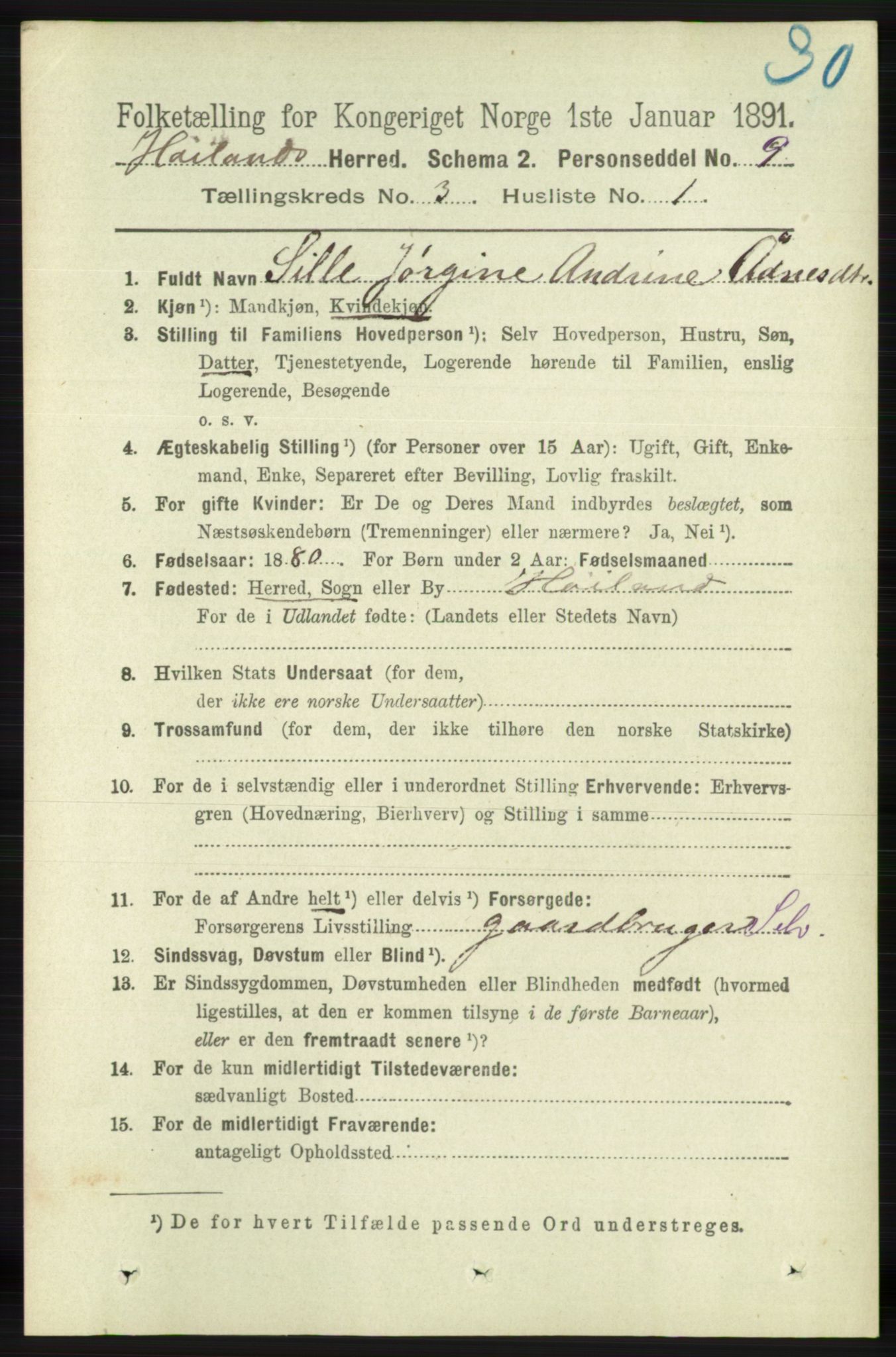 RA, Folketelling 1891 for 1123 Høyland herred, 1891, s. 676