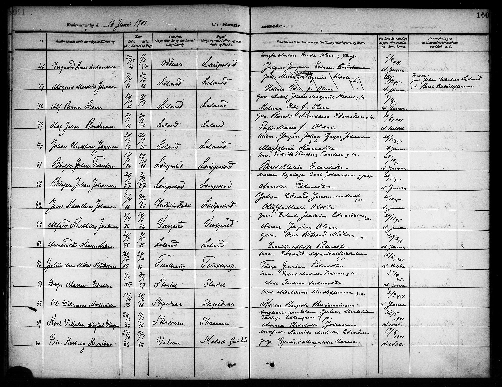 Ministerialprotokoller, klokkerbøker og fødselsregistre - Nordland, AV/SAT-A-1459/874/L1078: Klokkerbok nr. 874C07, 1900-1907, s. 160