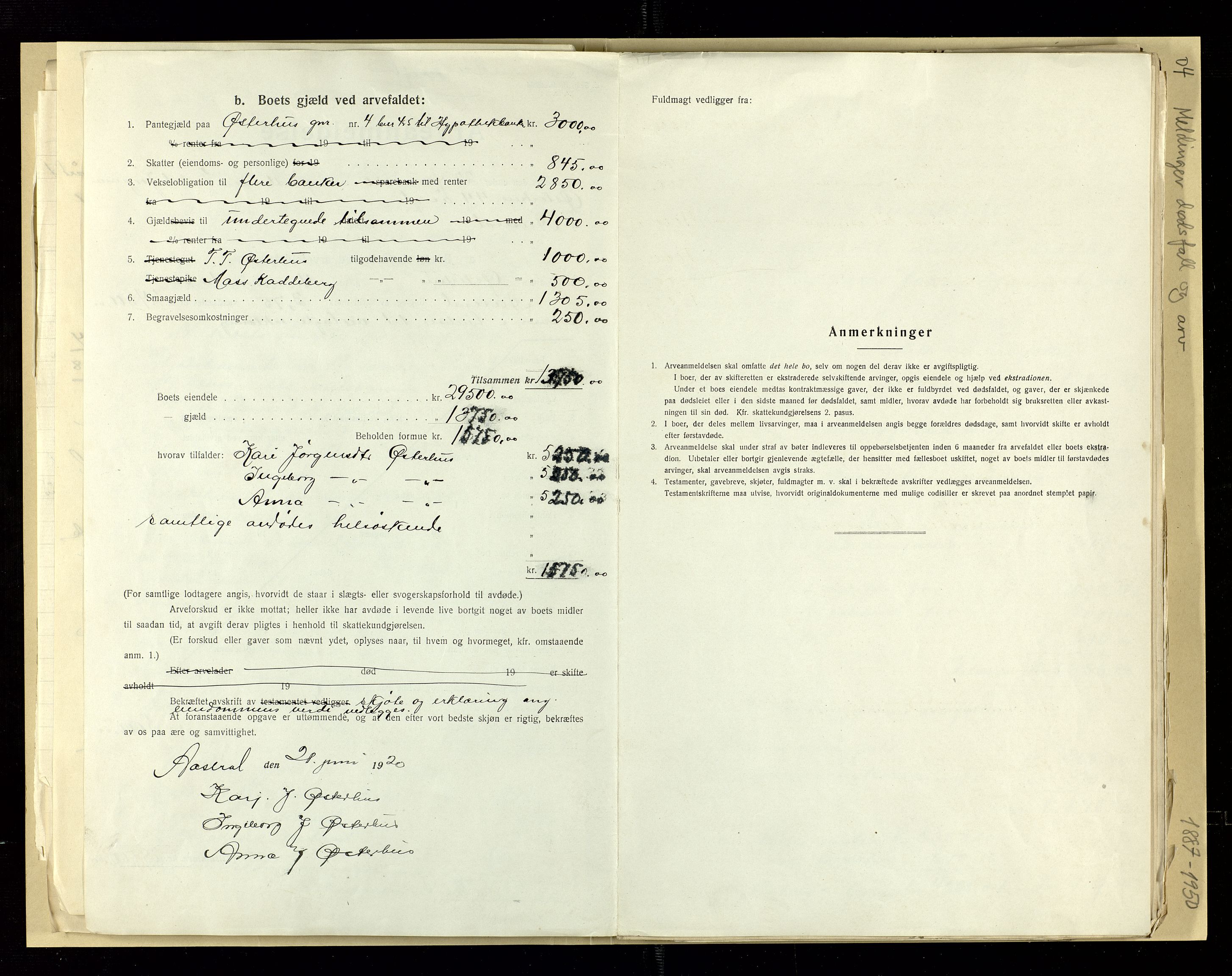 Åseral lensmannskontor, AV/SAK-1241-0055/F/Fe/L0001/0004: Dødsfallsprotokoller / Meldinger om dødsfall og arv, 1887-1950