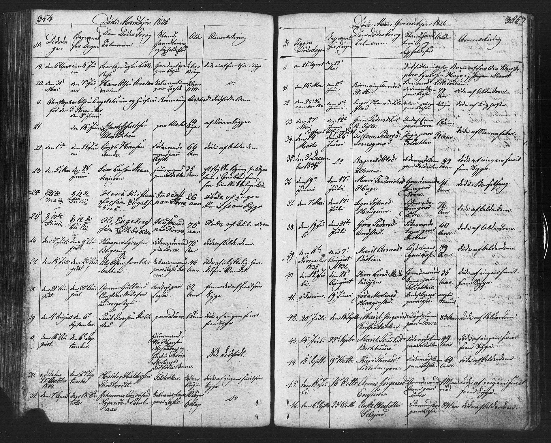 Lesja prestekontor, AV/SAH-PREST-068/H/Ha/Hab/L0002: Klokkerbok nr. 2, 1832-1850, s. 354-355