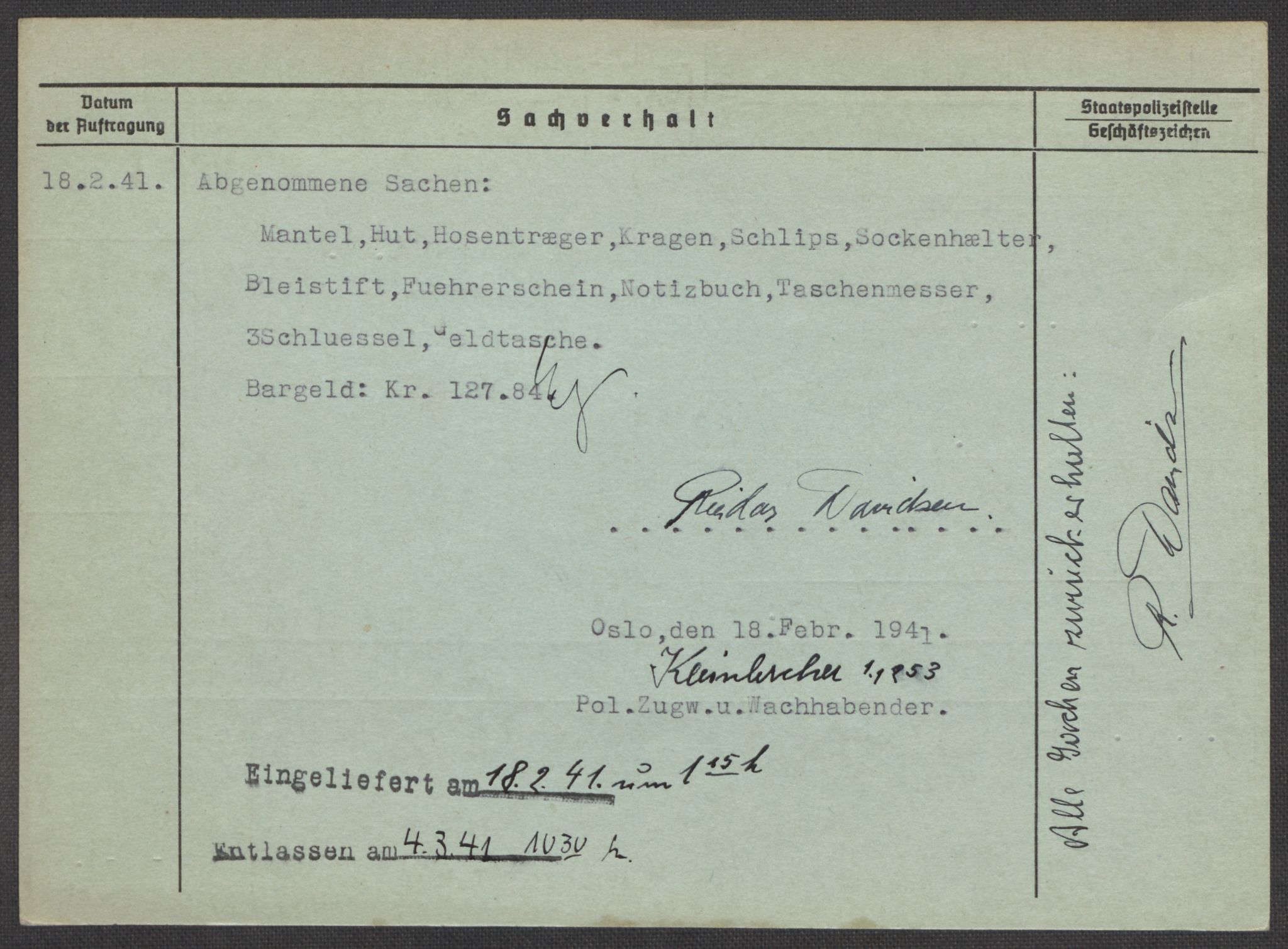 Befehlshaber der Sicherheitspolizei und des SD, AV/RA-RAFA-5969/E/Ea/Eaa/L0002: Register over norske fanger i Møllergata 19: Bj-Eng, 1940-1945, s. 982