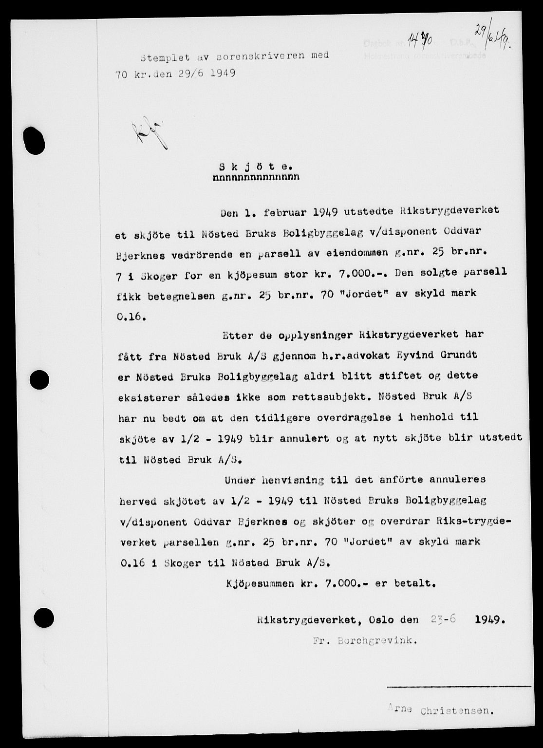 Holmestrand sorenskriveri, SAKO/A-67/G/Ga/Gaa/L0067: Pantebok nr. A-67, 1949-1949, Dagboknr: 1440/1949