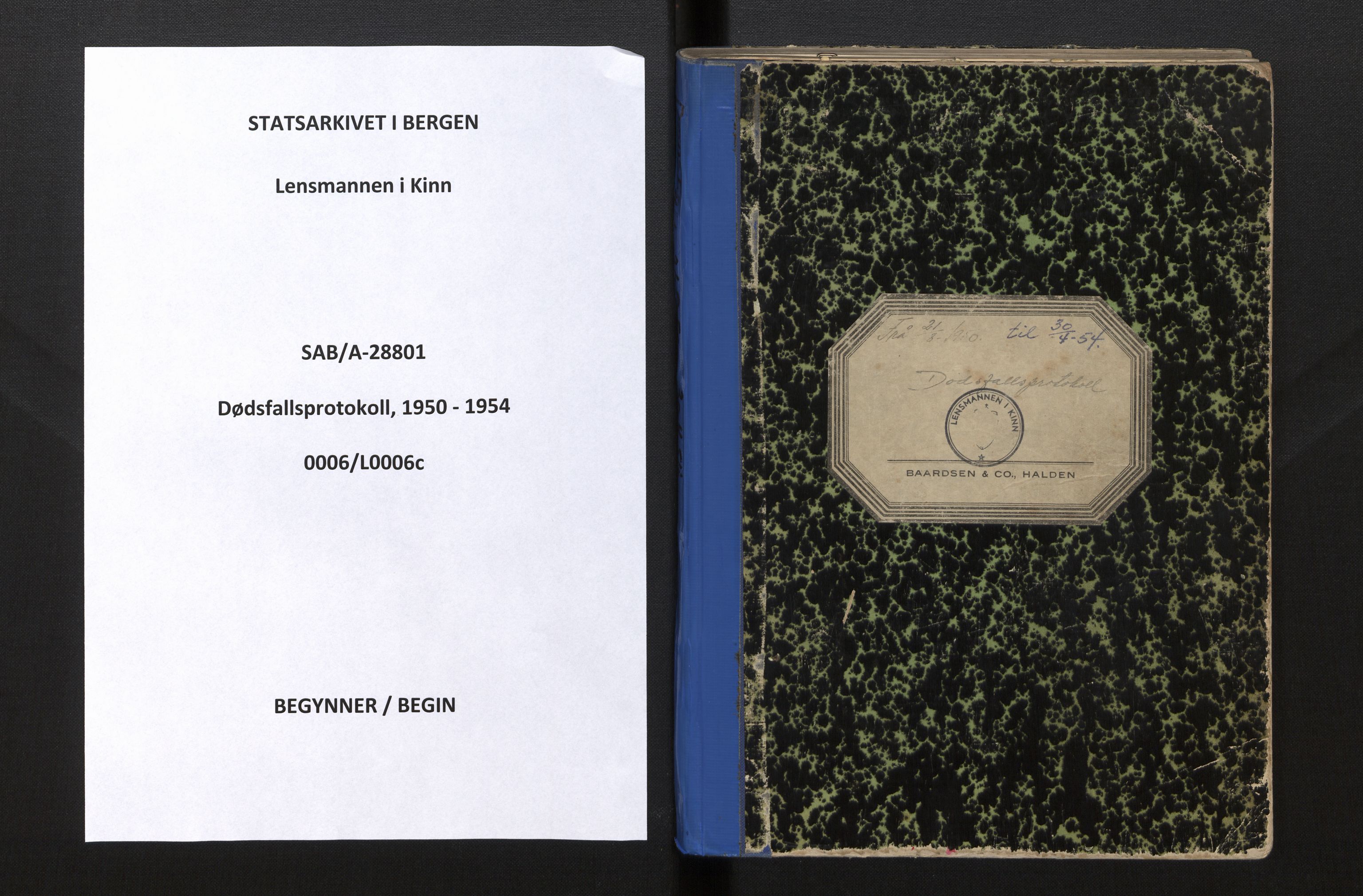 Lensmannen i Kinn, SAB/A-28801/0006/L0006c: Dødsfallprotokoll, 1950-1954