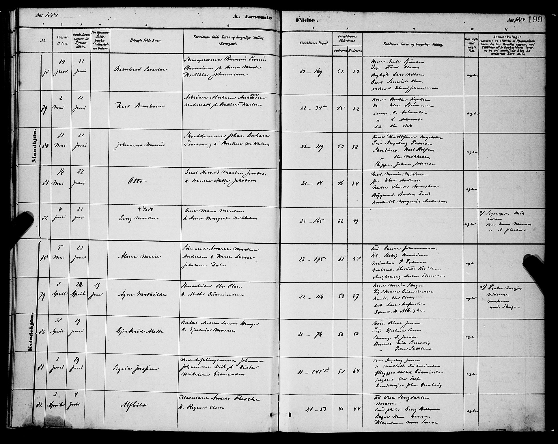 Korskirken sokneprestembete, SAB/A-76101/H/Hab: Klokkerbok nr. B 8, 1878-1887, s. 199